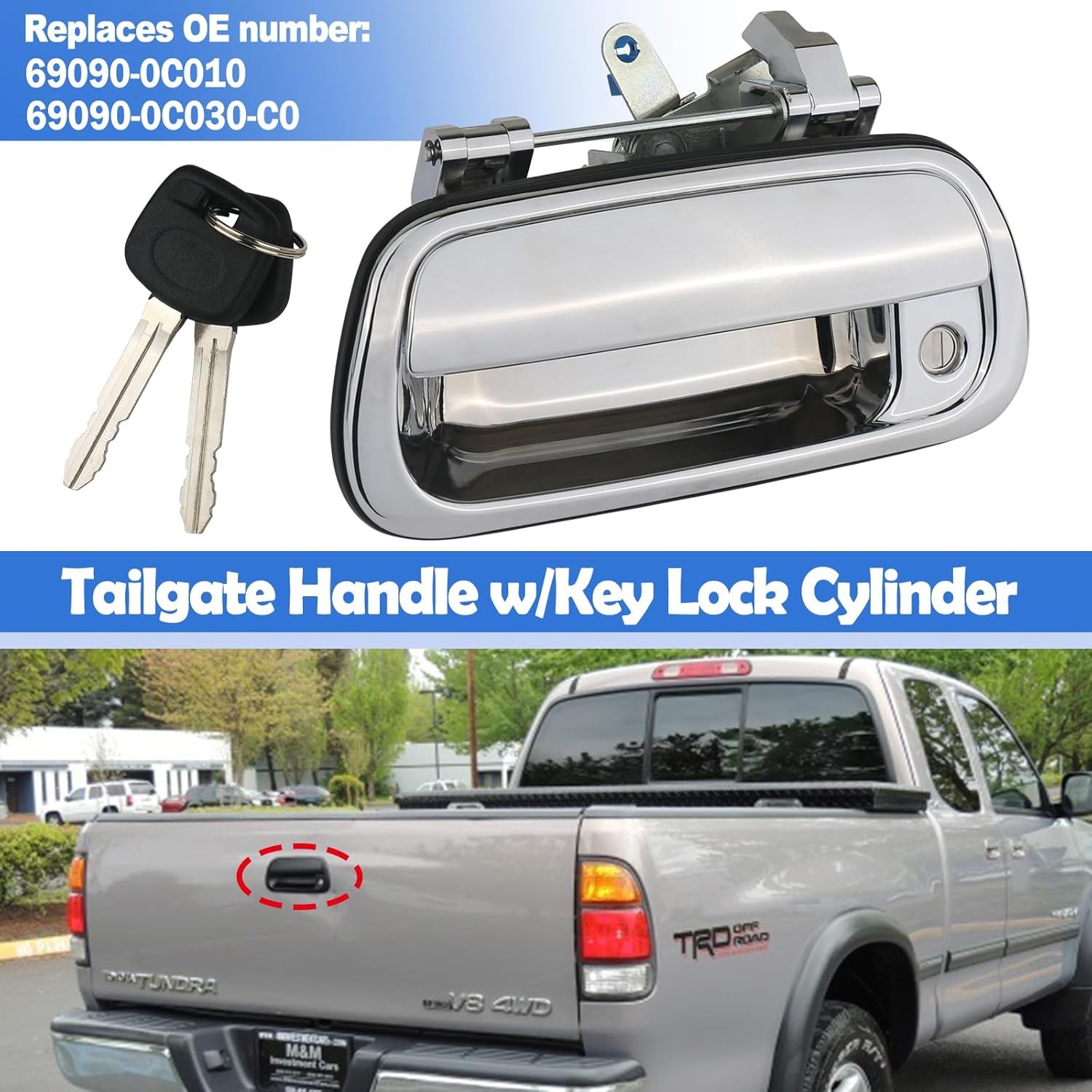 Exterior Tailgate Handle with Key Lock Cylinder Compatible with 2000-2006 Toyota