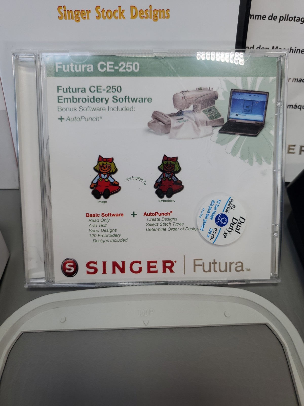 Singer Futura CE-250 Sewing Machine Embroidery Unit, Hoops, Manual, CDs + More