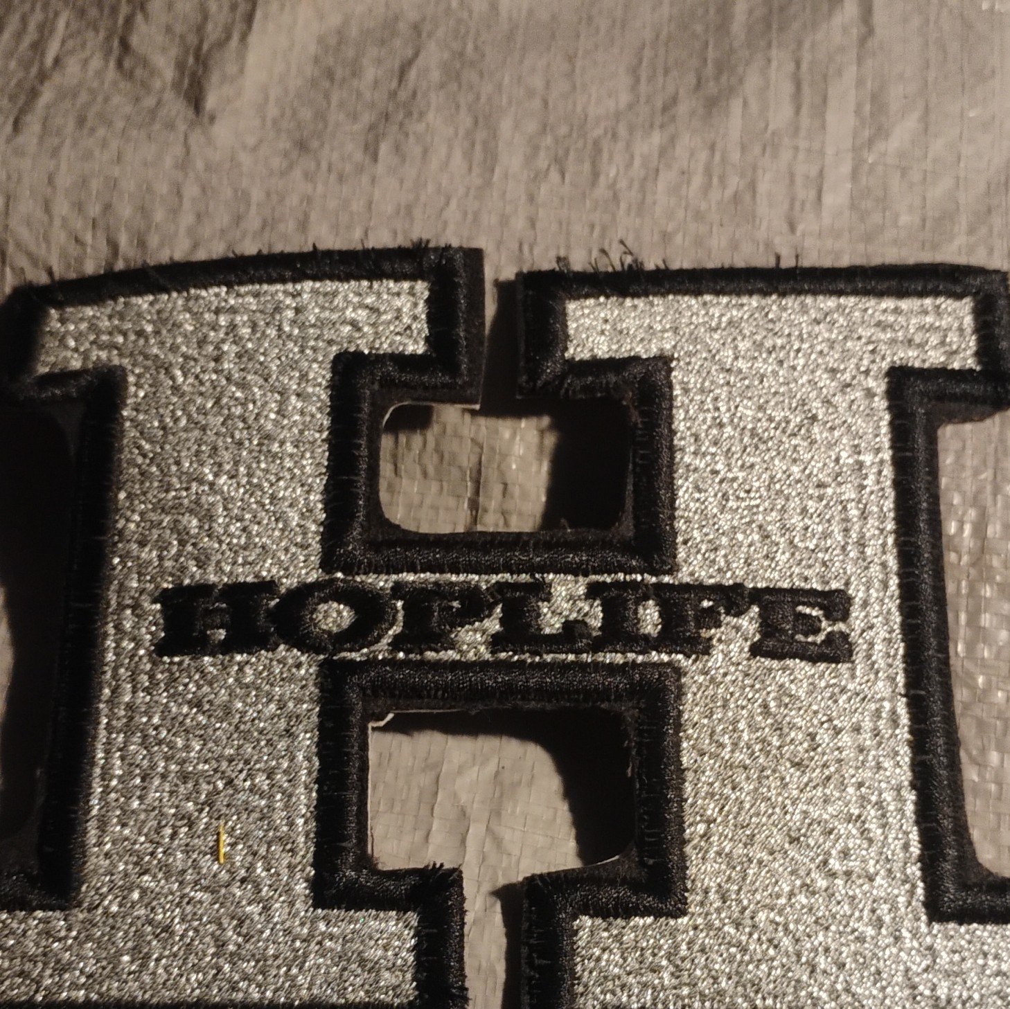 Sew-On Embroidered Letter H Patch w/ HOPLIFE Text, Silver/Black, Single