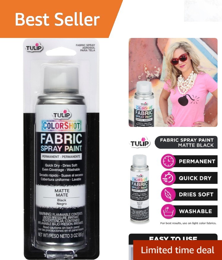 Black Fabric Spray Paint 3oz Instant Color Permanent Washable Matte