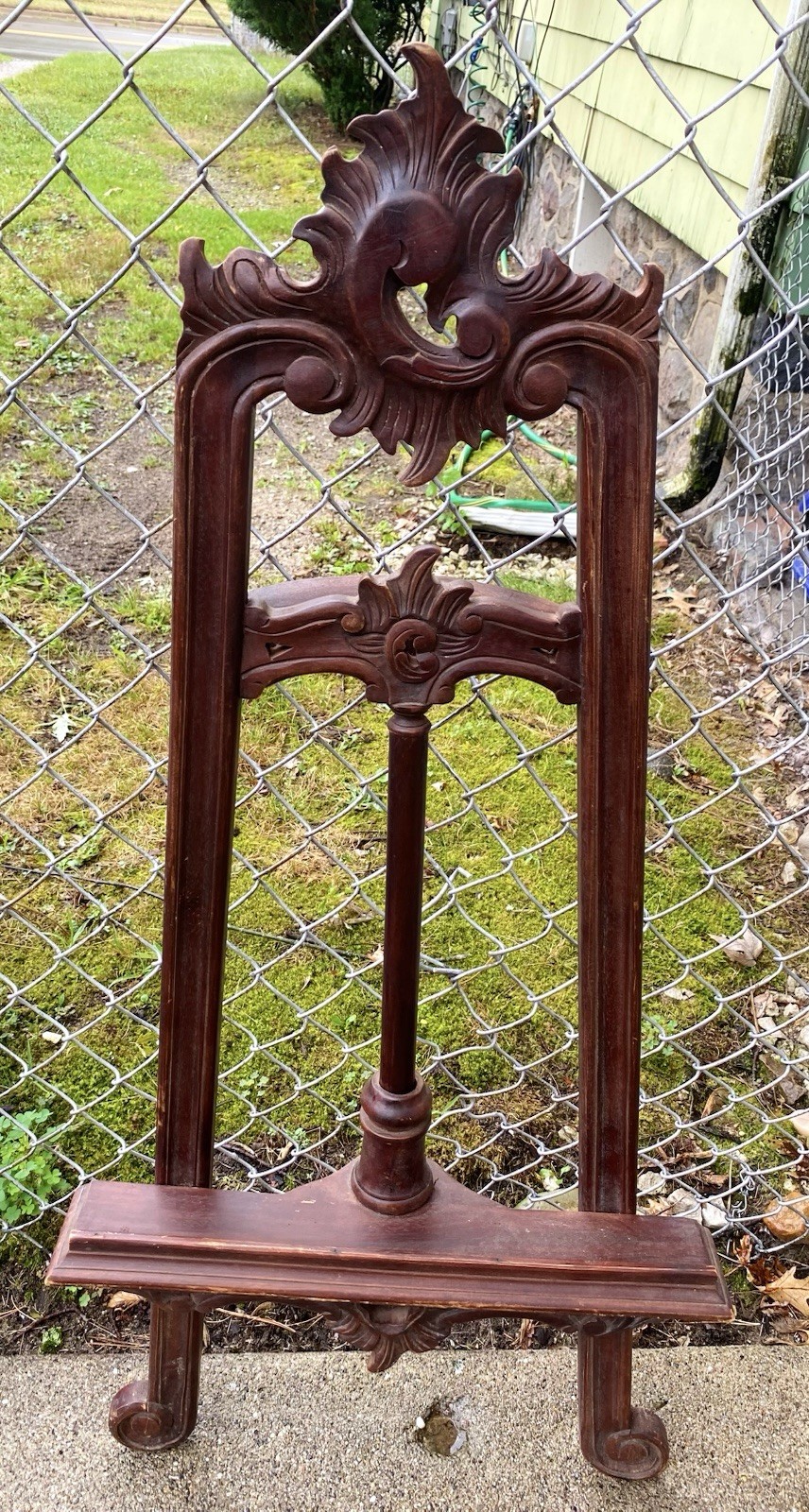 Vintage Hand-Carved 39″ Mahogany Baroque Revival Display Floor Easel Stand