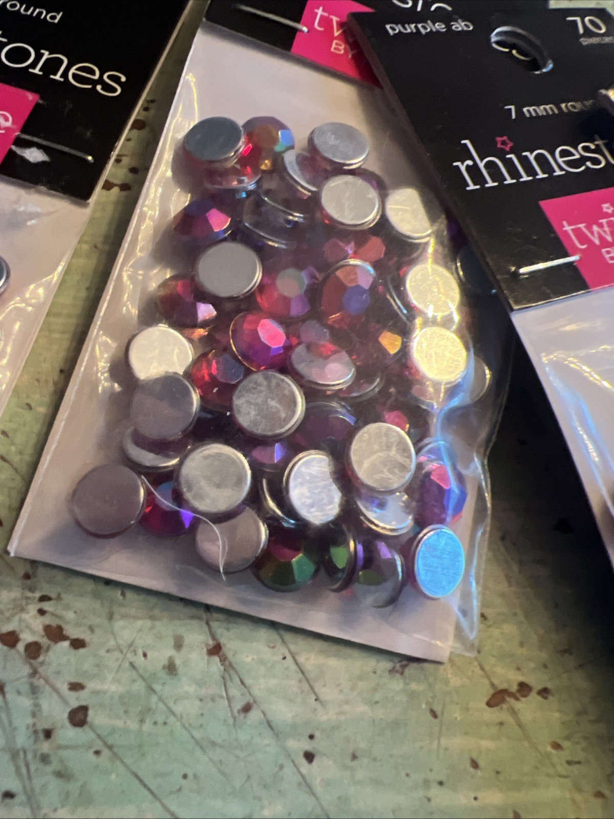 7mm Round Purple Rhinestones Ab Multicolored Twinkle By Nicole 70 Pieces 4 Packs