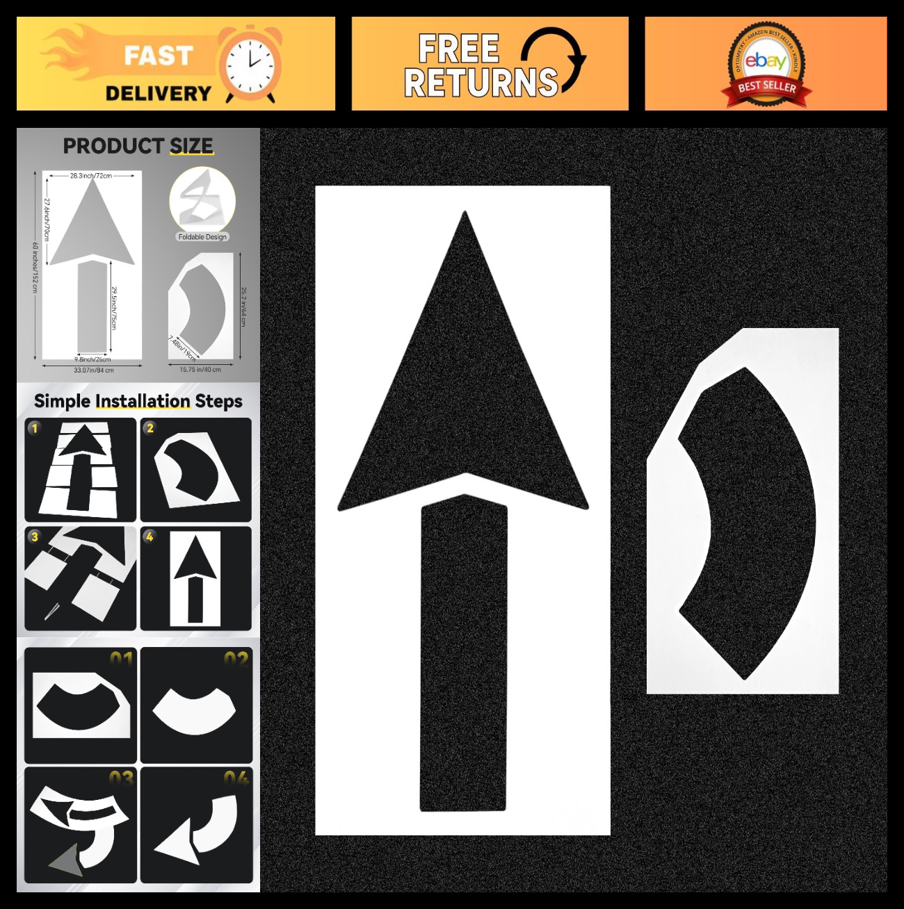 Large Straight Arrow Stencils 33″x60″ Reusable Pavement Marking Kit – Foldable D