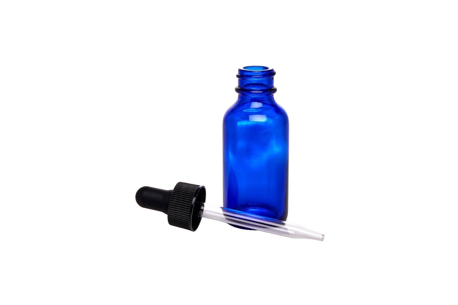 Cobalt Blue Boston Round Glass bottles Black Dropper Cap 1 oz / 30 ml 12 Pack
