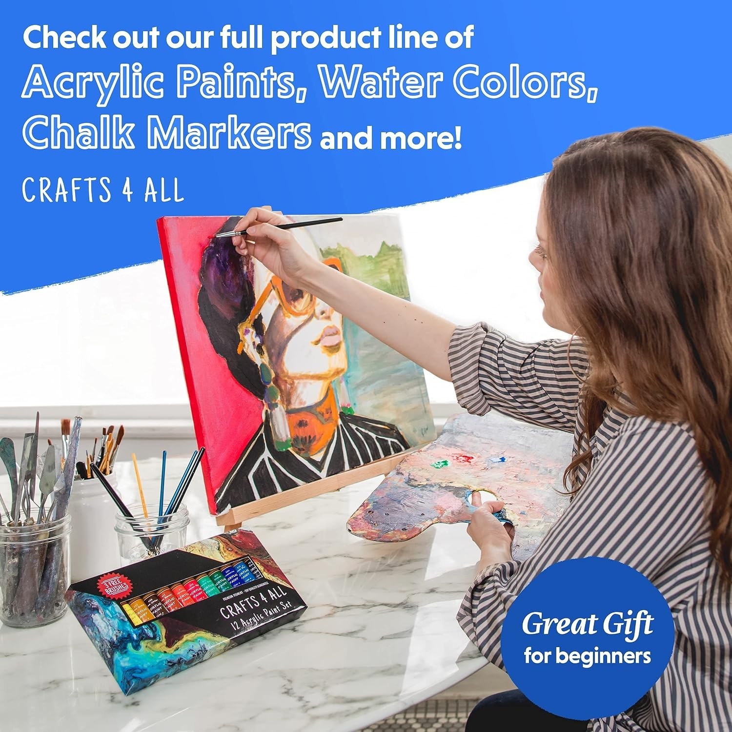Easy-Blending Acrylic Paint Set – 12 Non-Toxic Colors for Artists & Crafters