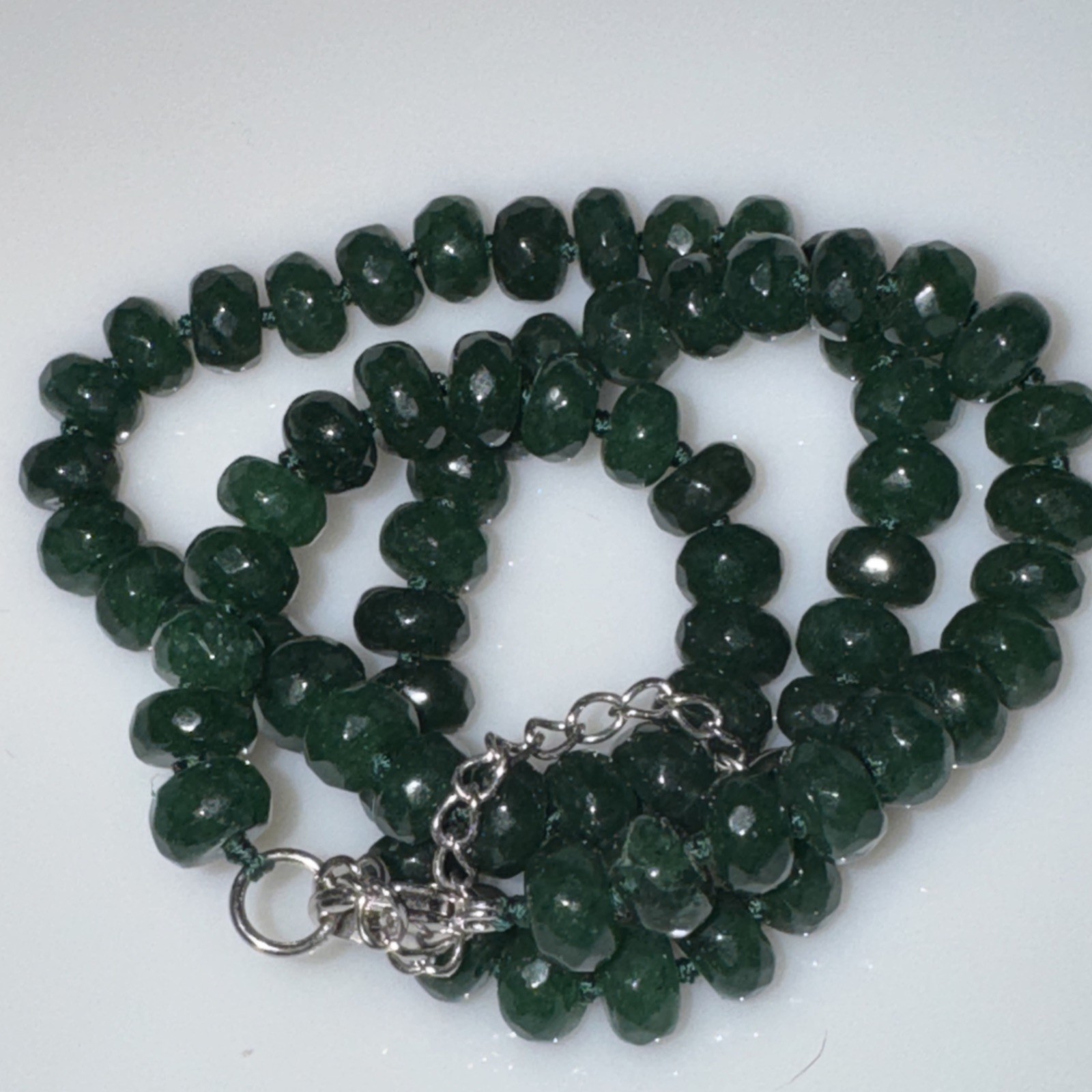 Natural green emerald gemstone bead necklace 925 silver 17 inch ￼