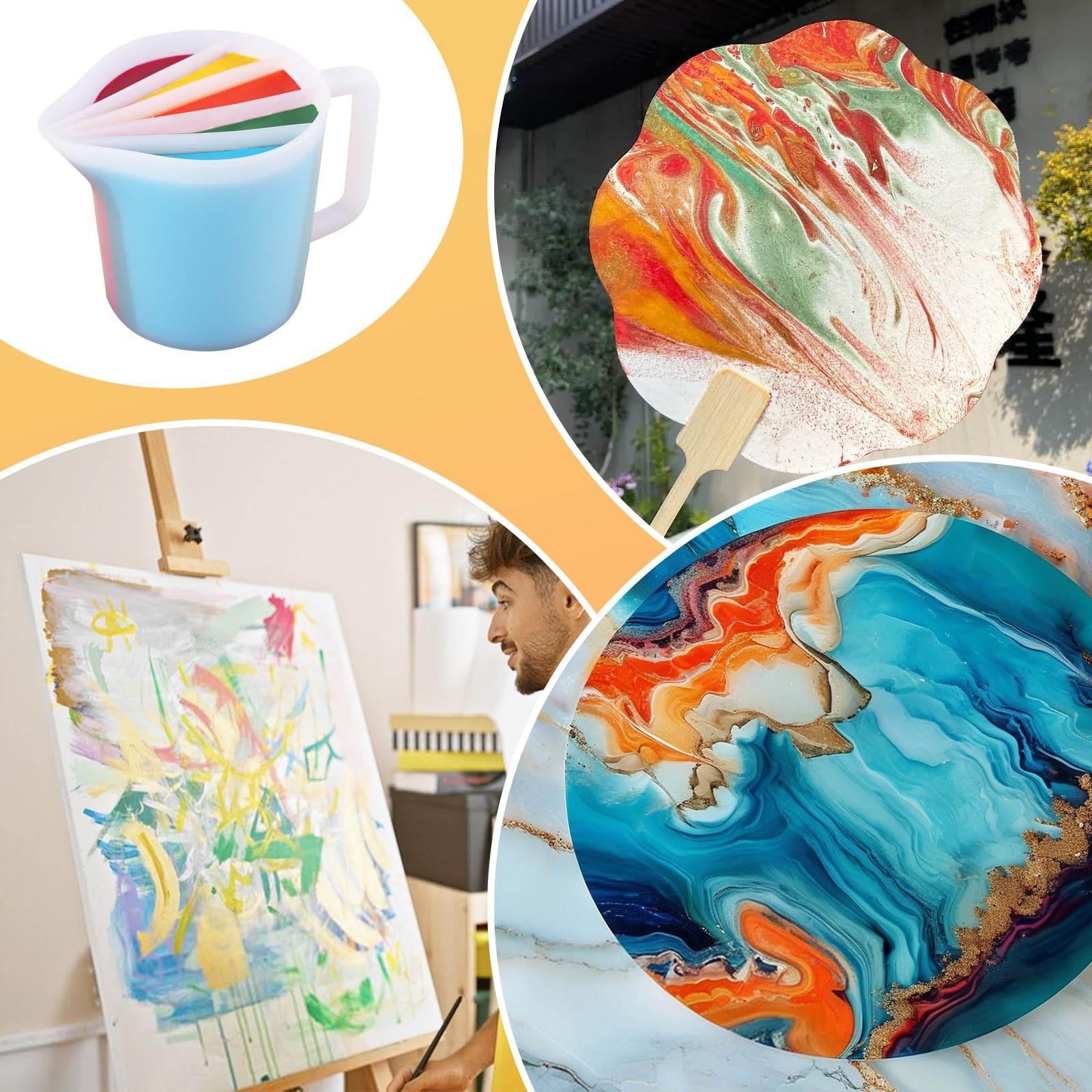 Split Cup Handle 17OZ/500ML Silicone Paint Pouring Fluid Art Acrylic 5 Chamber