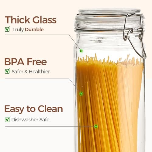 3-Pack 68oz 13-Inch Tall Glass Pasta Containers for Spaghetti 68oz 13″ Tall*3