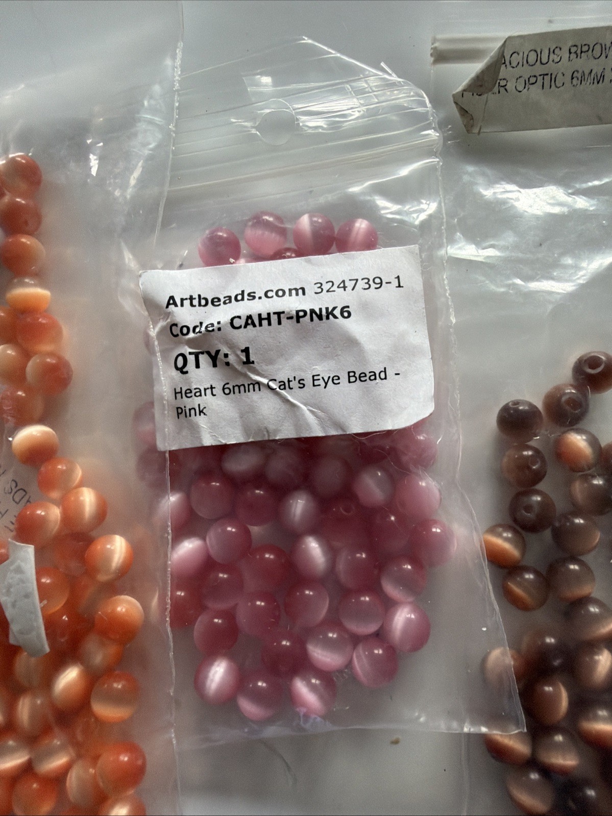 Cat’s Eye Fiber Optic Glass Bead Lot Mixed Round Beads Jewelry Making 5.3 Oz.