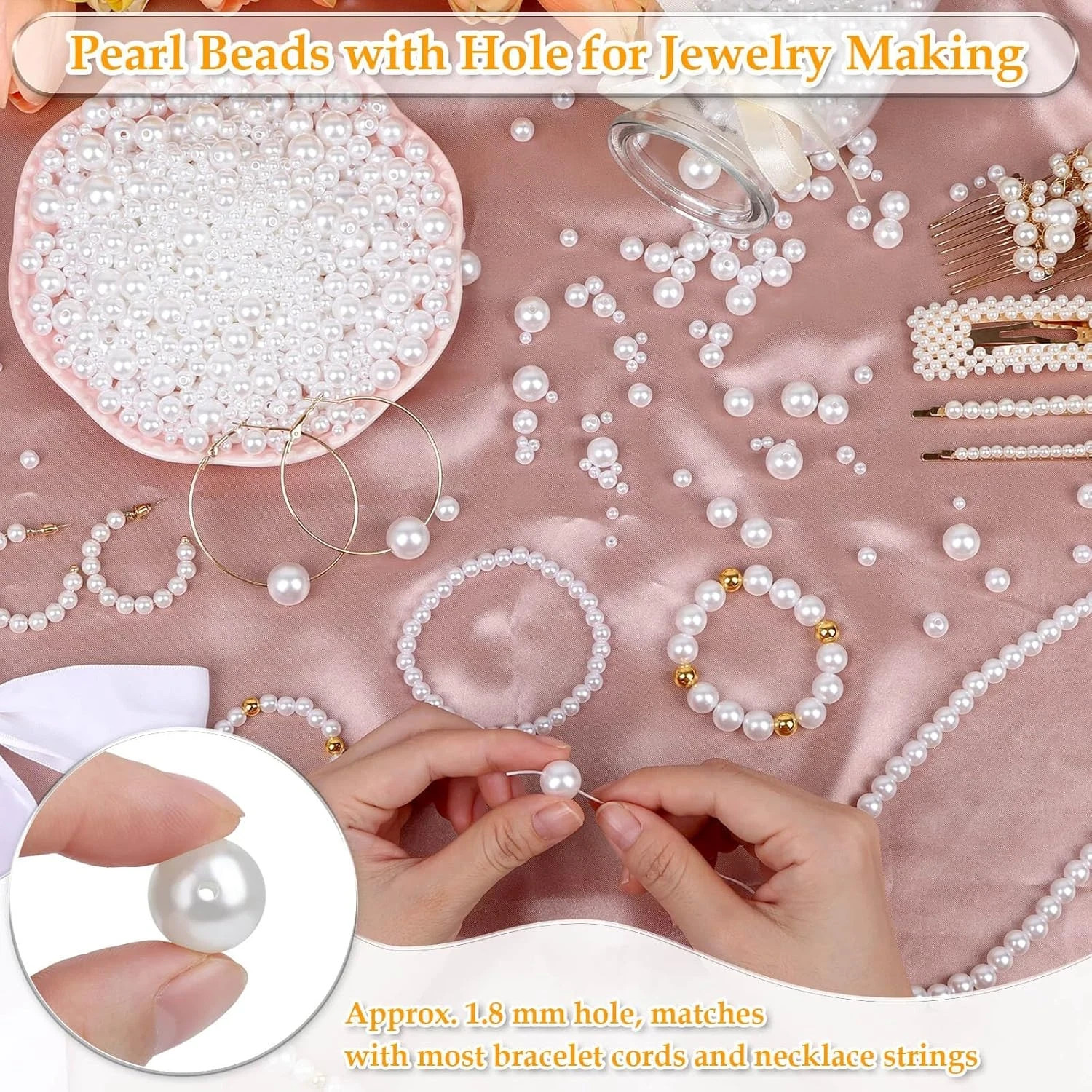 2205Pcs White Pearls for Craft, Assorted Sizes Fake Pearl Beads, Sew on Pearls,