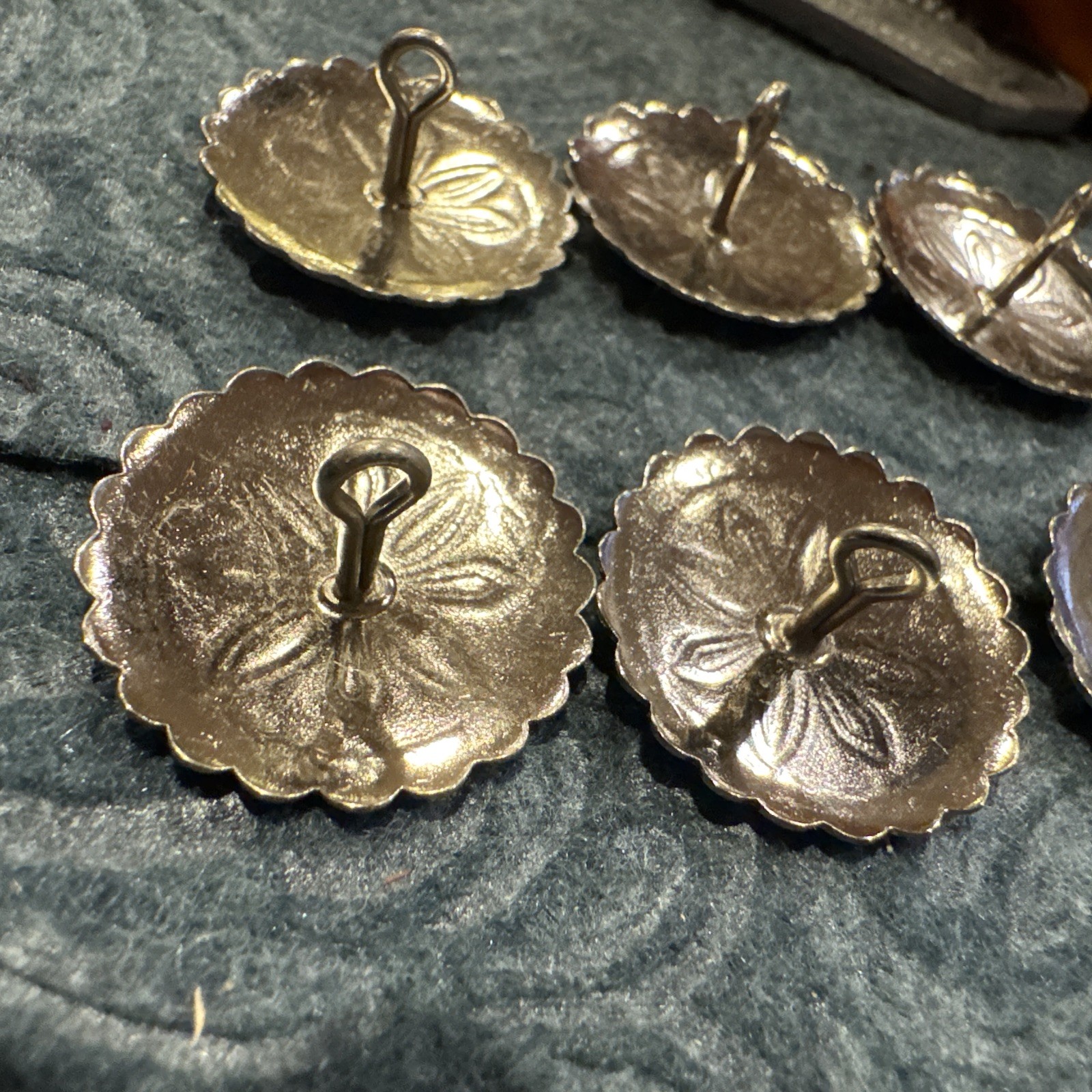 6 – Silver Tone Concho Buttons – Western, Native Crafts – 1″ Large Stamped