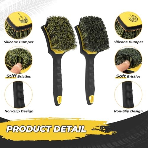 Wheel and Tire Brush Detailing Kit, Yellow | Soft Rim Brush & black yellow