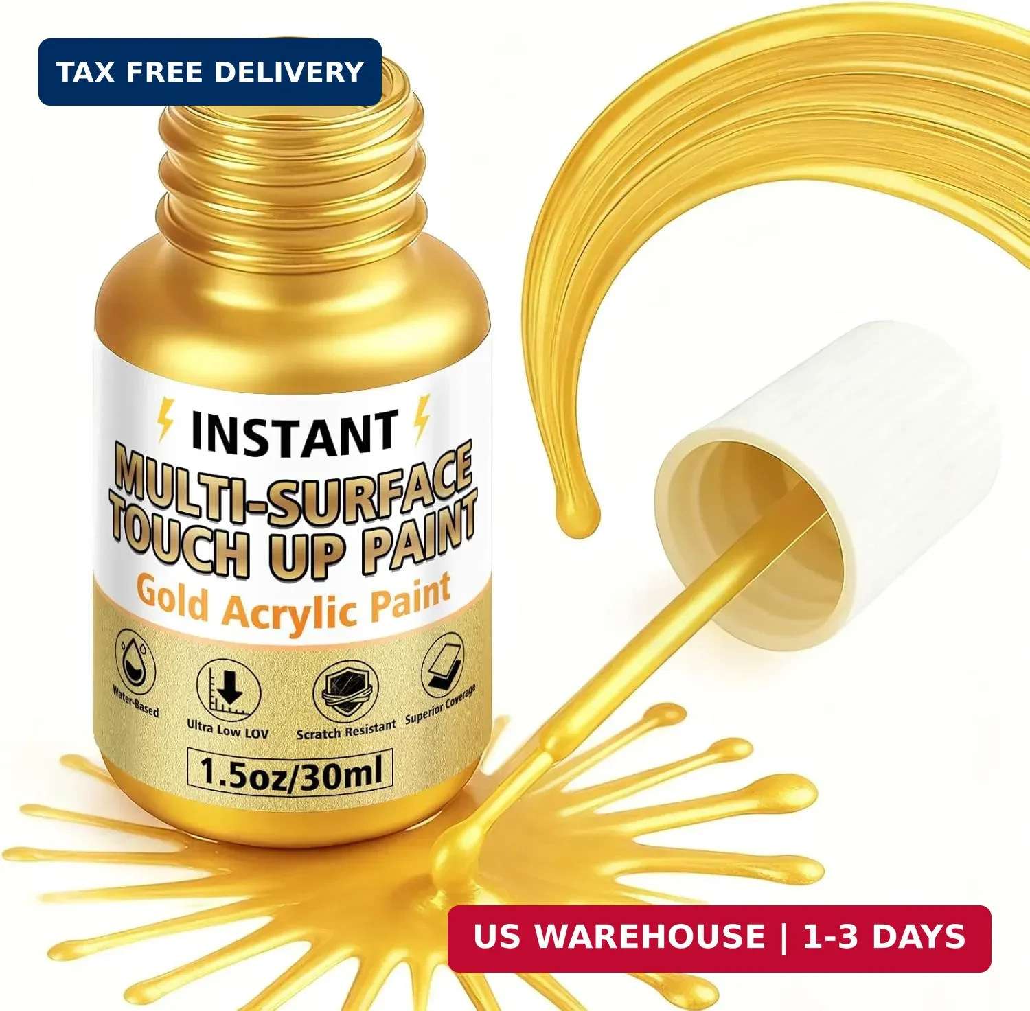 Gold Leaf Paint, Gold Paint for Metal and Wood – Rich Metallic Shine, Fast Dryin