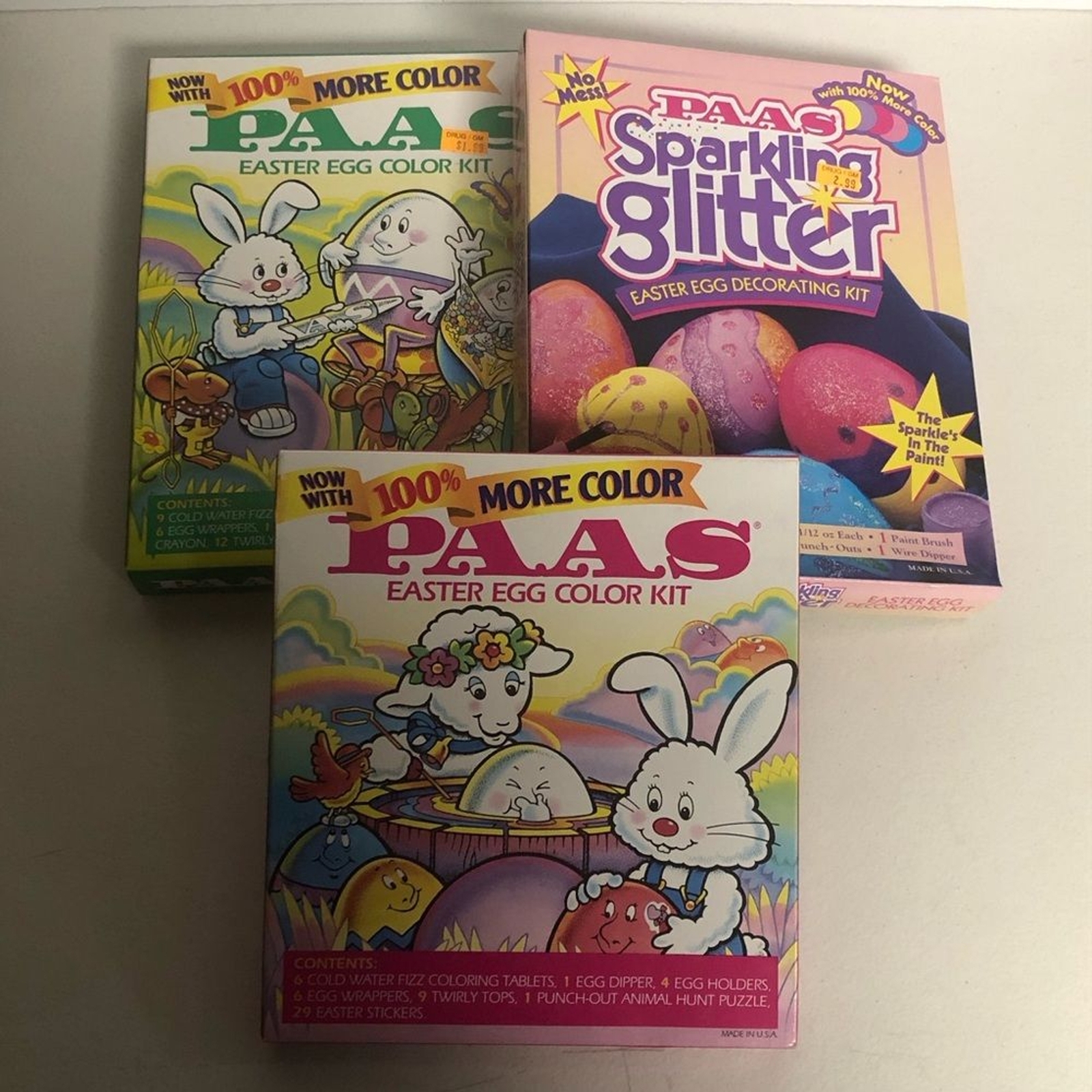 Vintage PAAS Easter Egg Color Kit Set of 3 Made in USA Original Glitter SOY INK