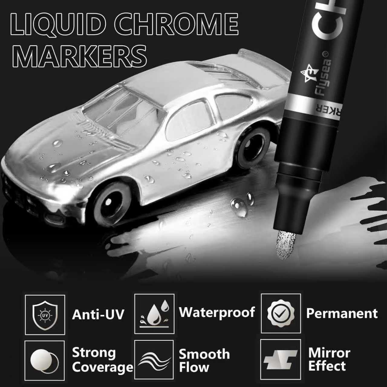 Metallic Chrome Paint Pens, 3 Different Sizes of Silver Liquid Chrome Markers Mi