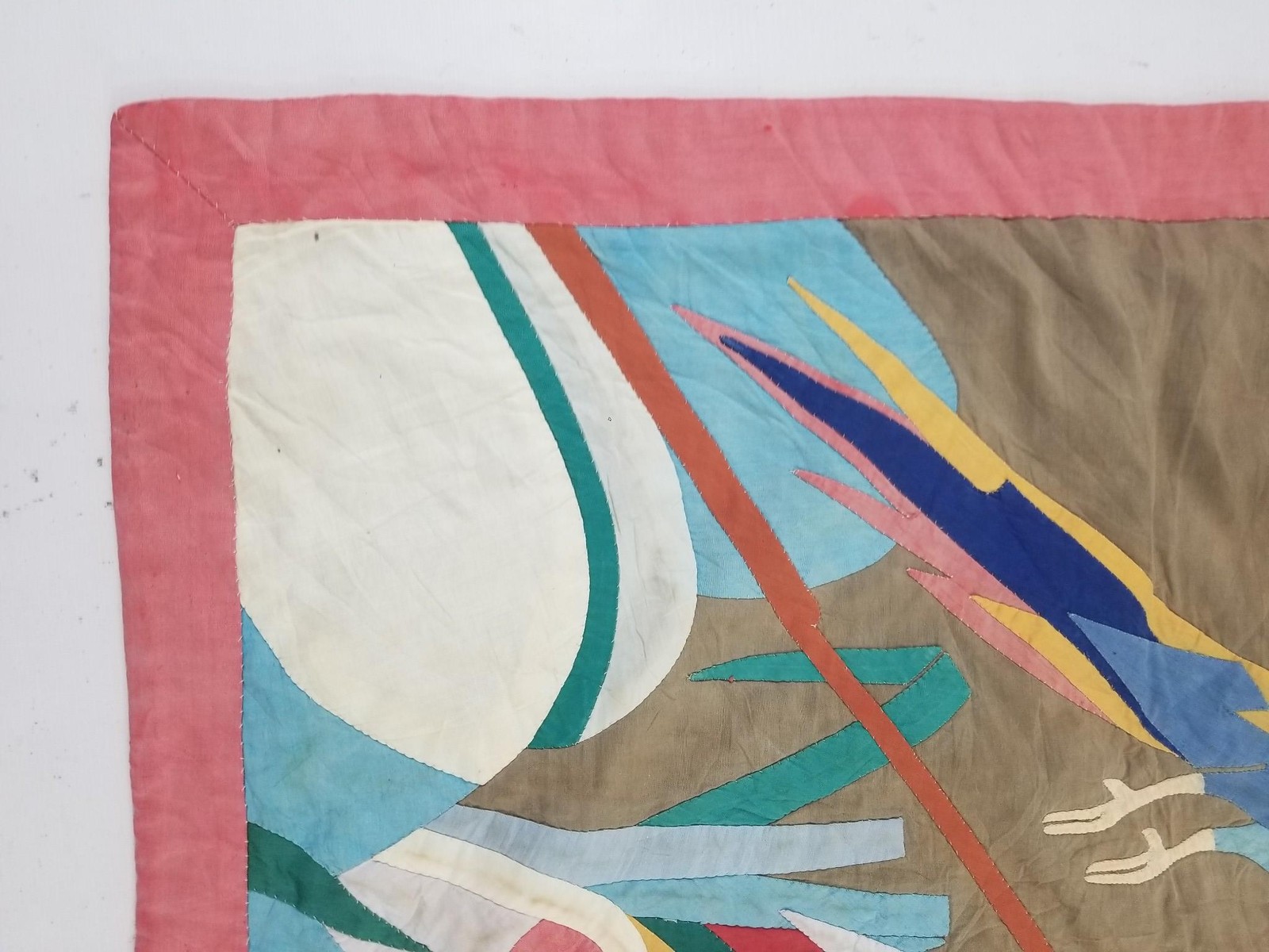 Vintage Traditional Egyptian Applique Bird Scene Wall Hanging Textile 35x35inch