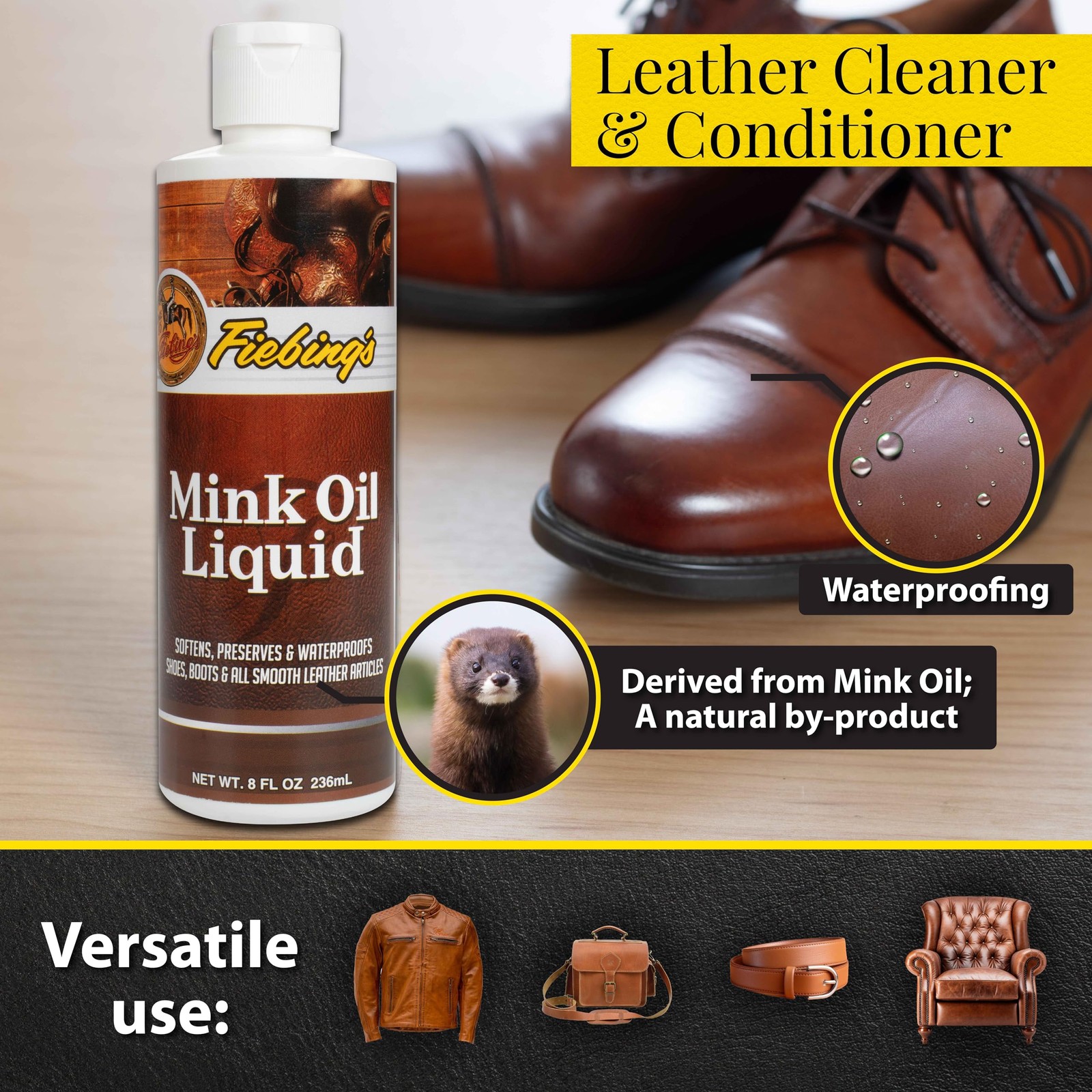 Liquid Mink Oil for Leather Boots (8 fl oz) – Leather Cleaner & Conditioner -…