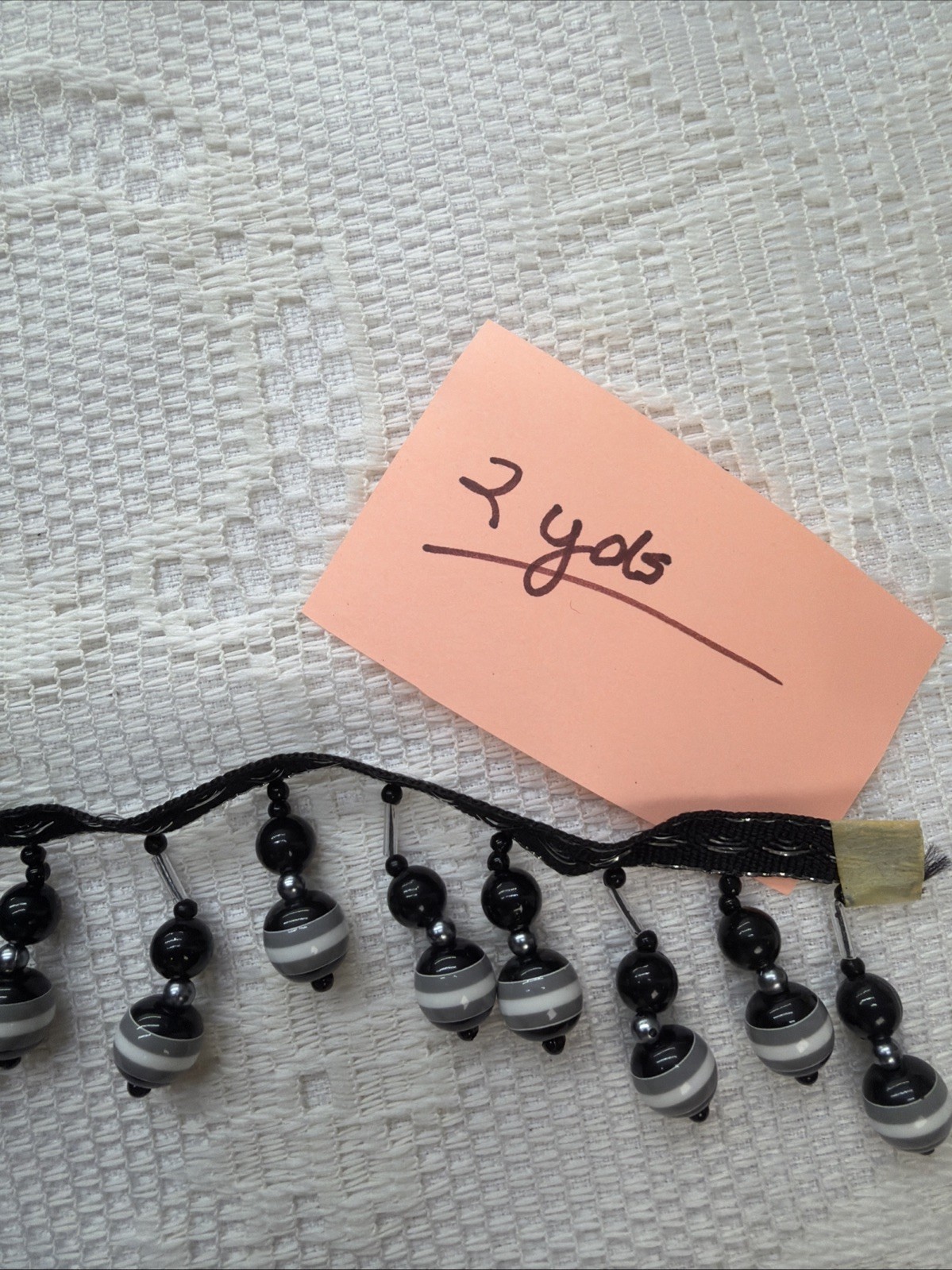Black White Bead Ball Fringe 1.5″ Trim 2 yards Never used