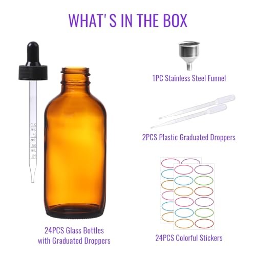 4 oz Dropper Bottles Glass 24Pack Glass Tincture Bottles 4fl.oz-24Pack Amber