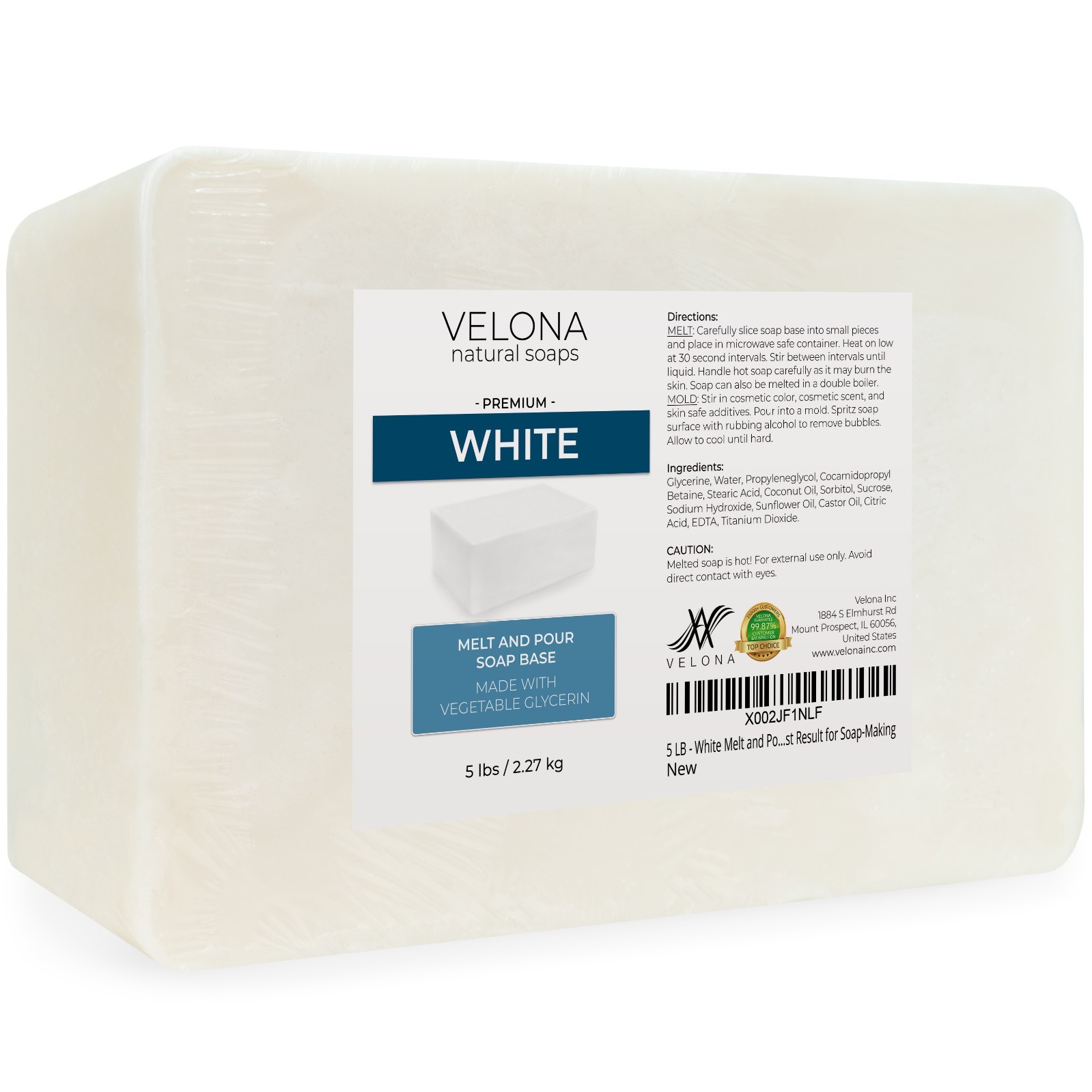 2, 5, 10, 25 LB – White Melt and Pour Soap Base by Velona | SLS/SLES Free