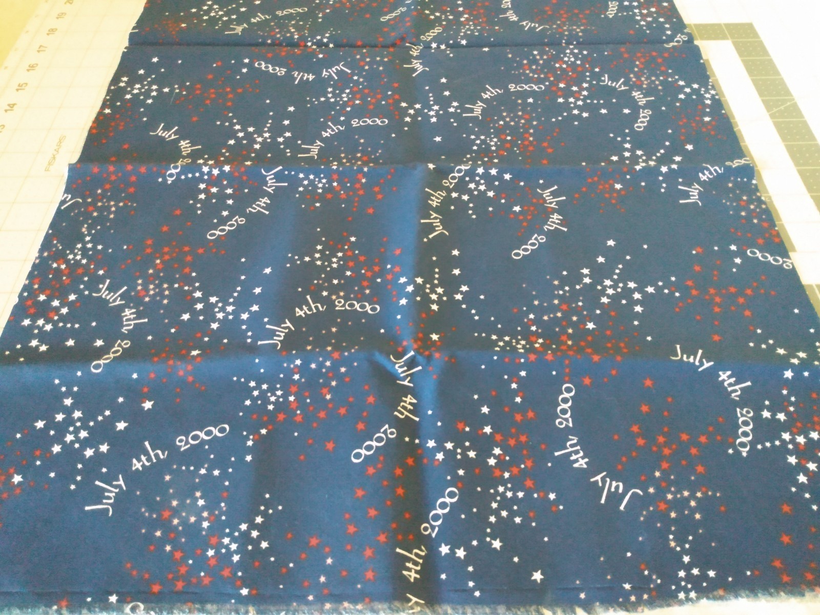 Vintage Patriotic Cotton Fabric Less than 1/2 Yard Red White Blue July 4th, 2000