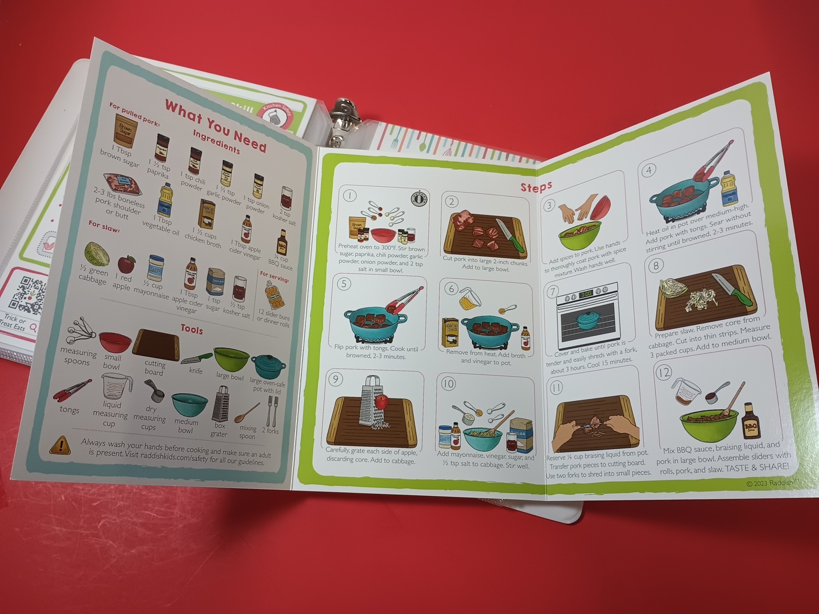 Lot Of 18 RADDISH KIDS Cooking Recipe Cards, INSTRUCTIONS, TRI-FOLD +12 Cards