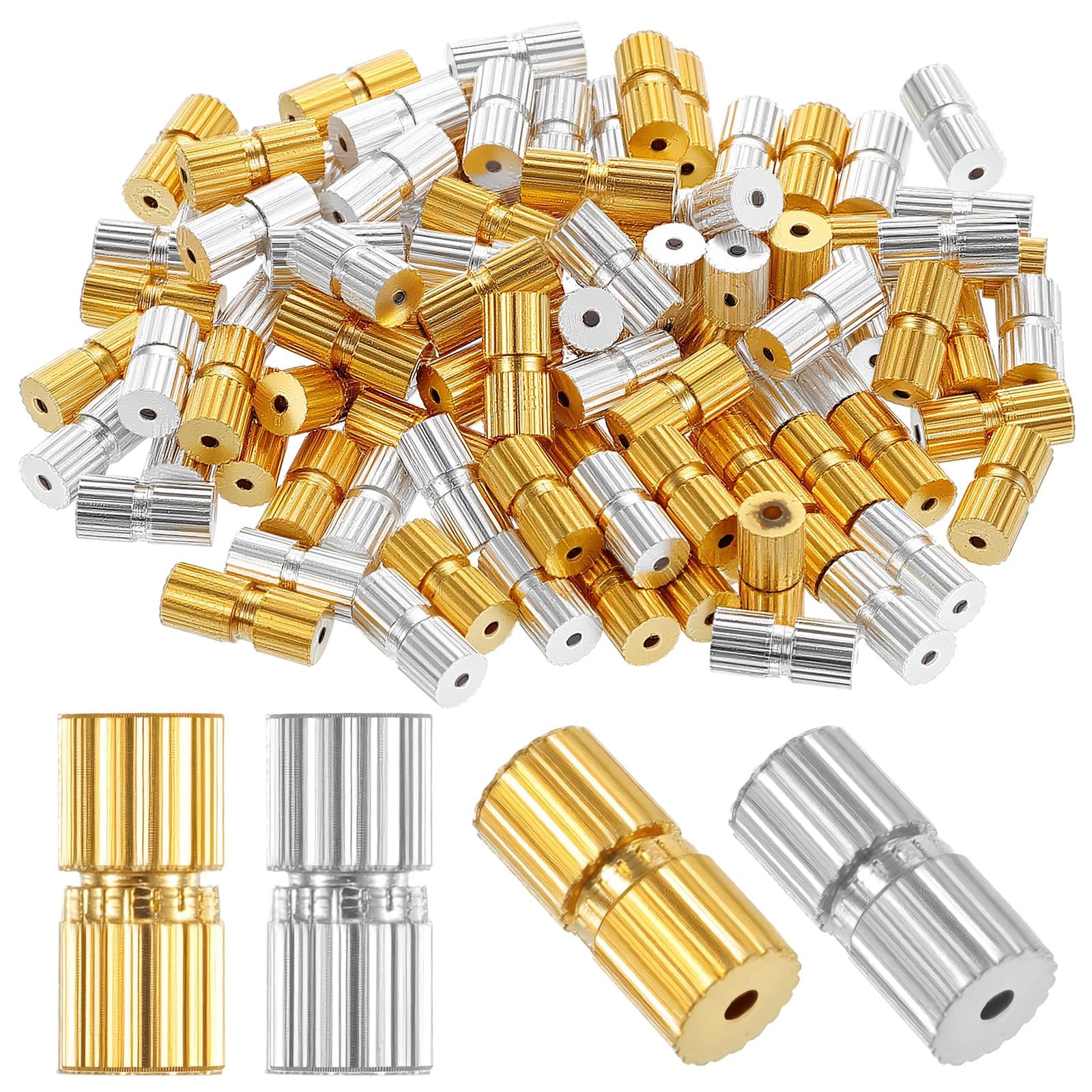 100 Pcs Brass Gold, Silver Barrel Screw Clasps Jewelry End Tips, DIY Crafts