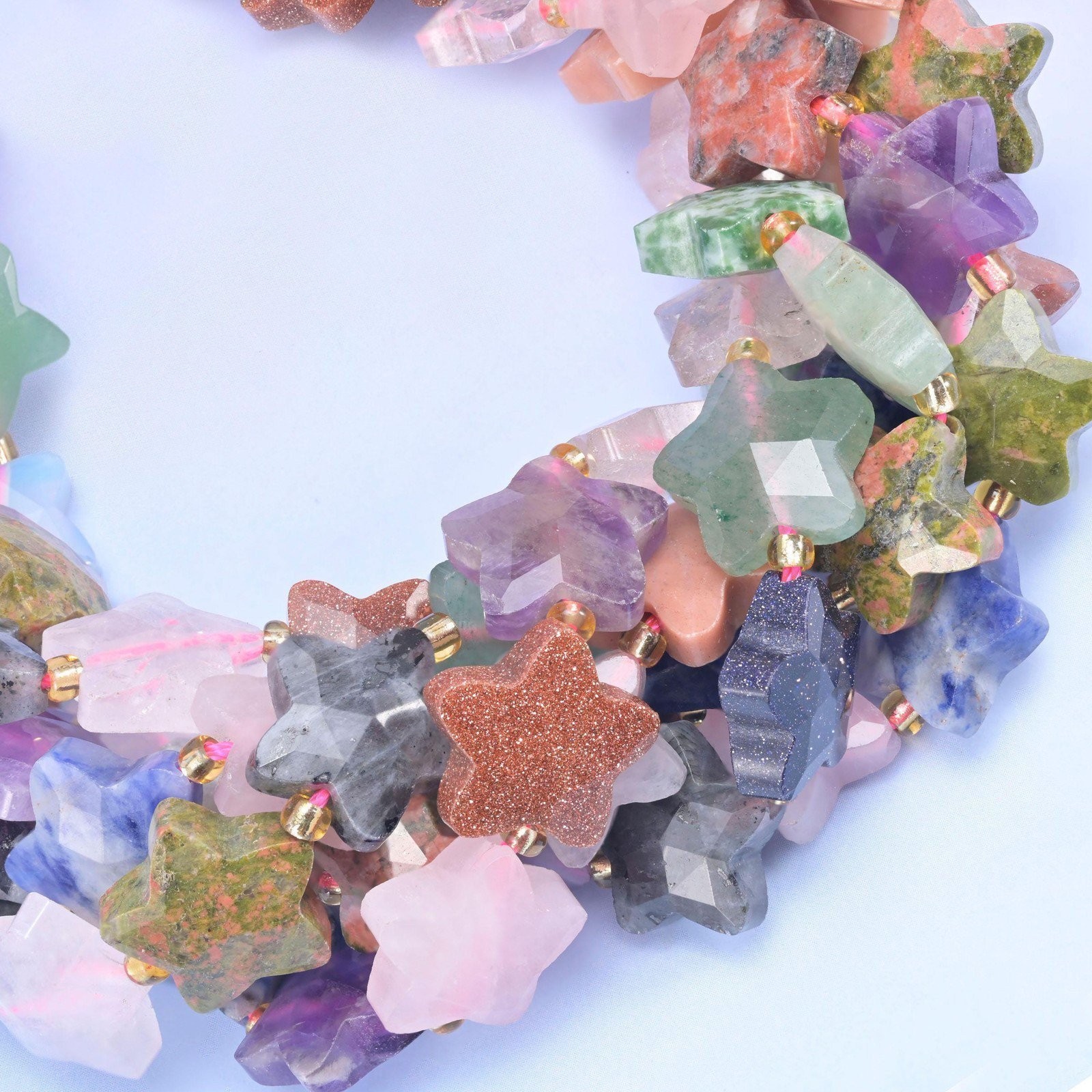 Colorful Assorted Gemstone Faceted Star Beads 14mm 15.5 Inch Strand