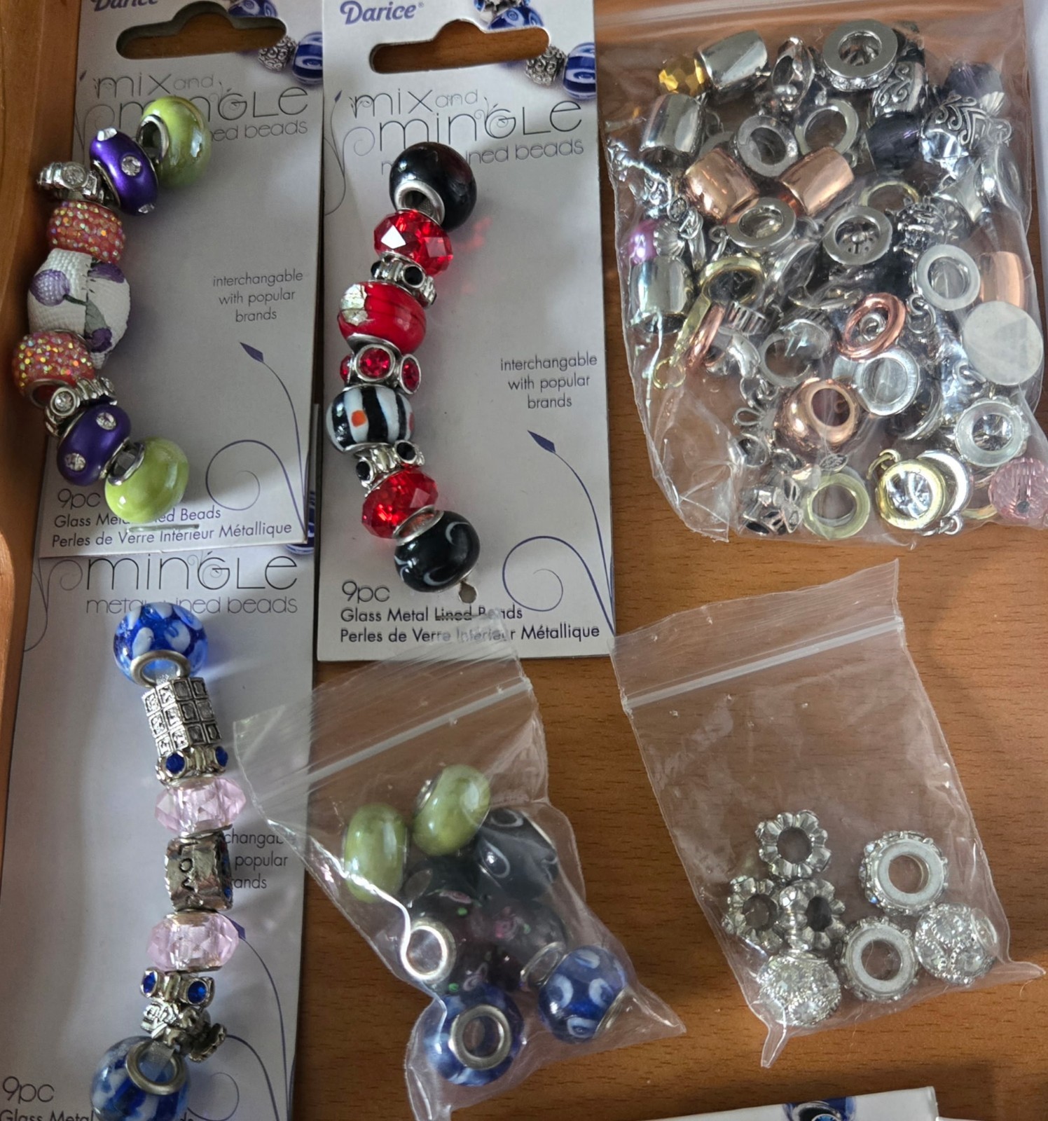 Darice Mix & Mingle LOT of 65+ NEW in PKG Lined GLASS/METALLIC BEAD SETS