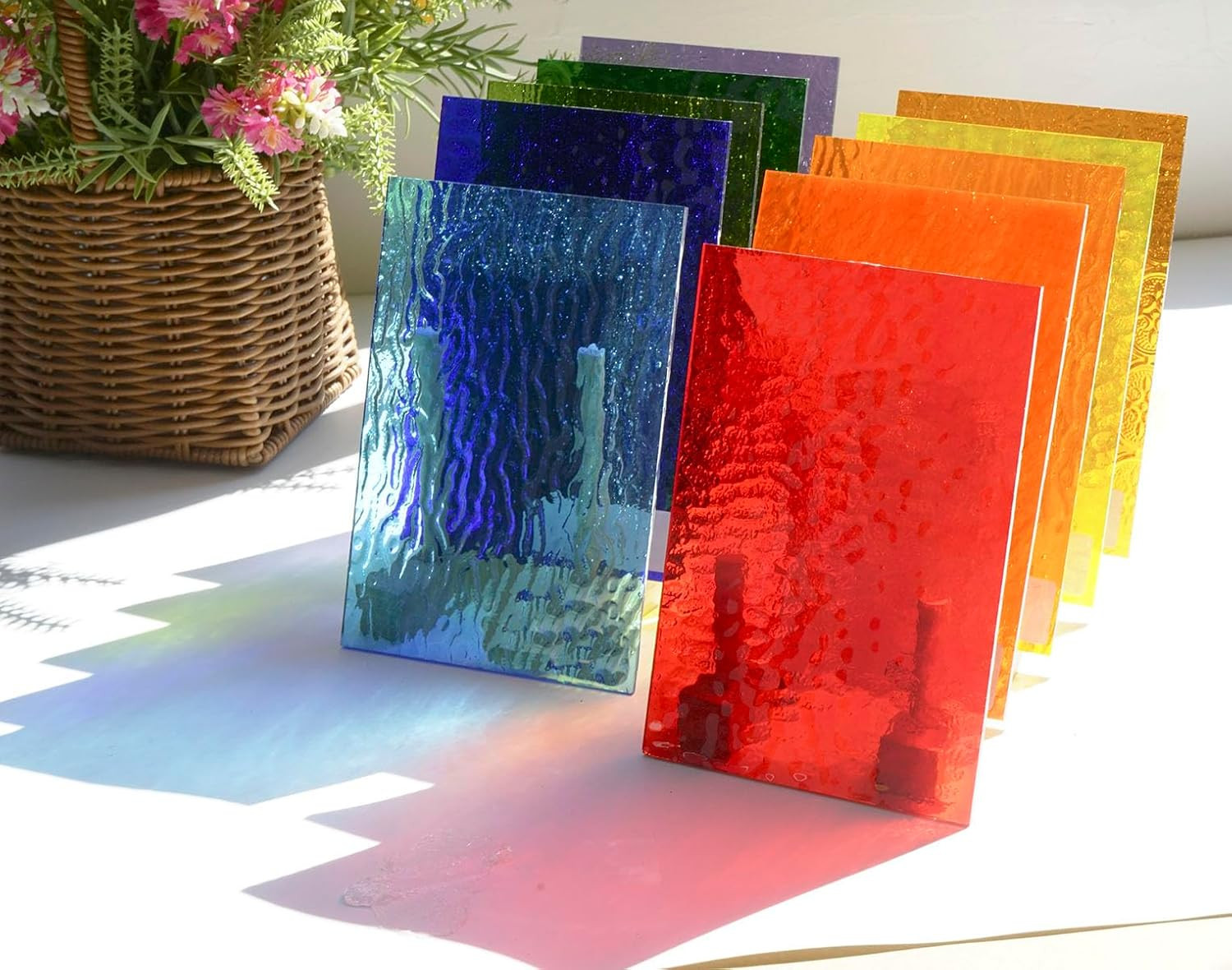 10 Sheets Bright Variety Transparent Textured Stained Glass Sheets Pack, 4 X 6 I