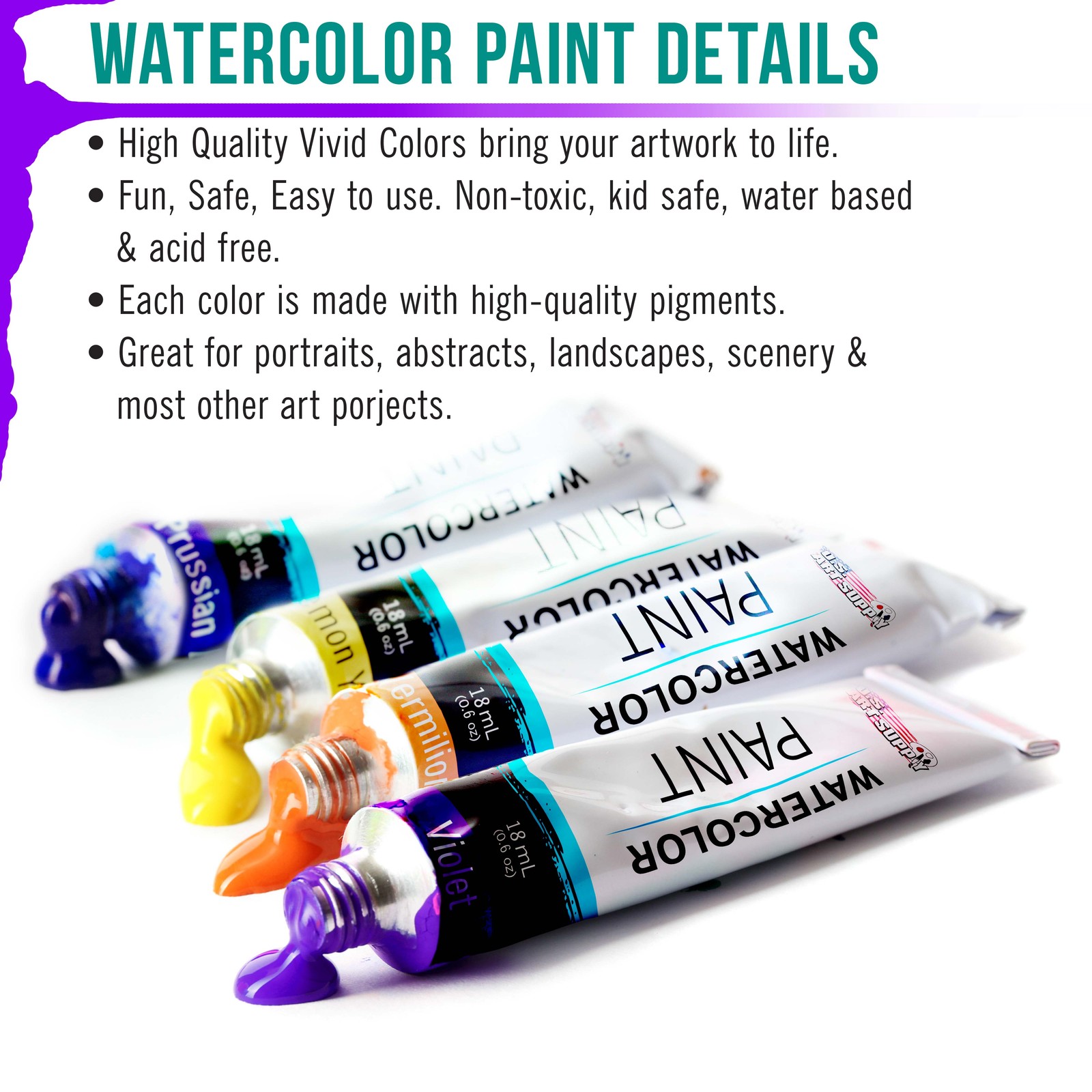 Professional 36 Color Art Watercolor Paint Set, 18ml Tubes Craft Artist Painting
