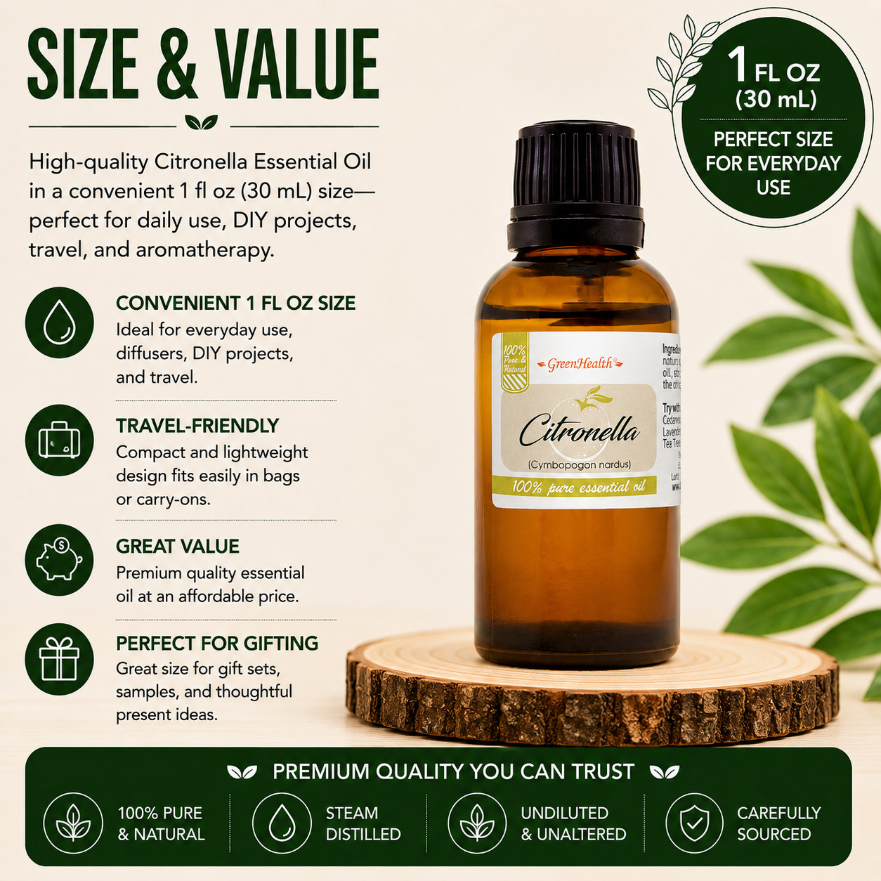 1 fl oz Citronella Essential Oil (100% Pure & Natural) – GreenHealth