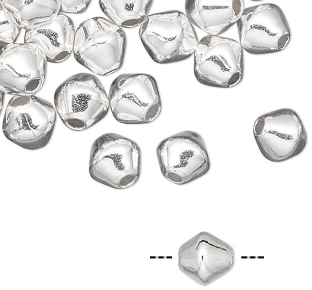 Bead, 100 Silver Plated Brass 4x4mm Spacer Double Cone with 0.7mm Hole
