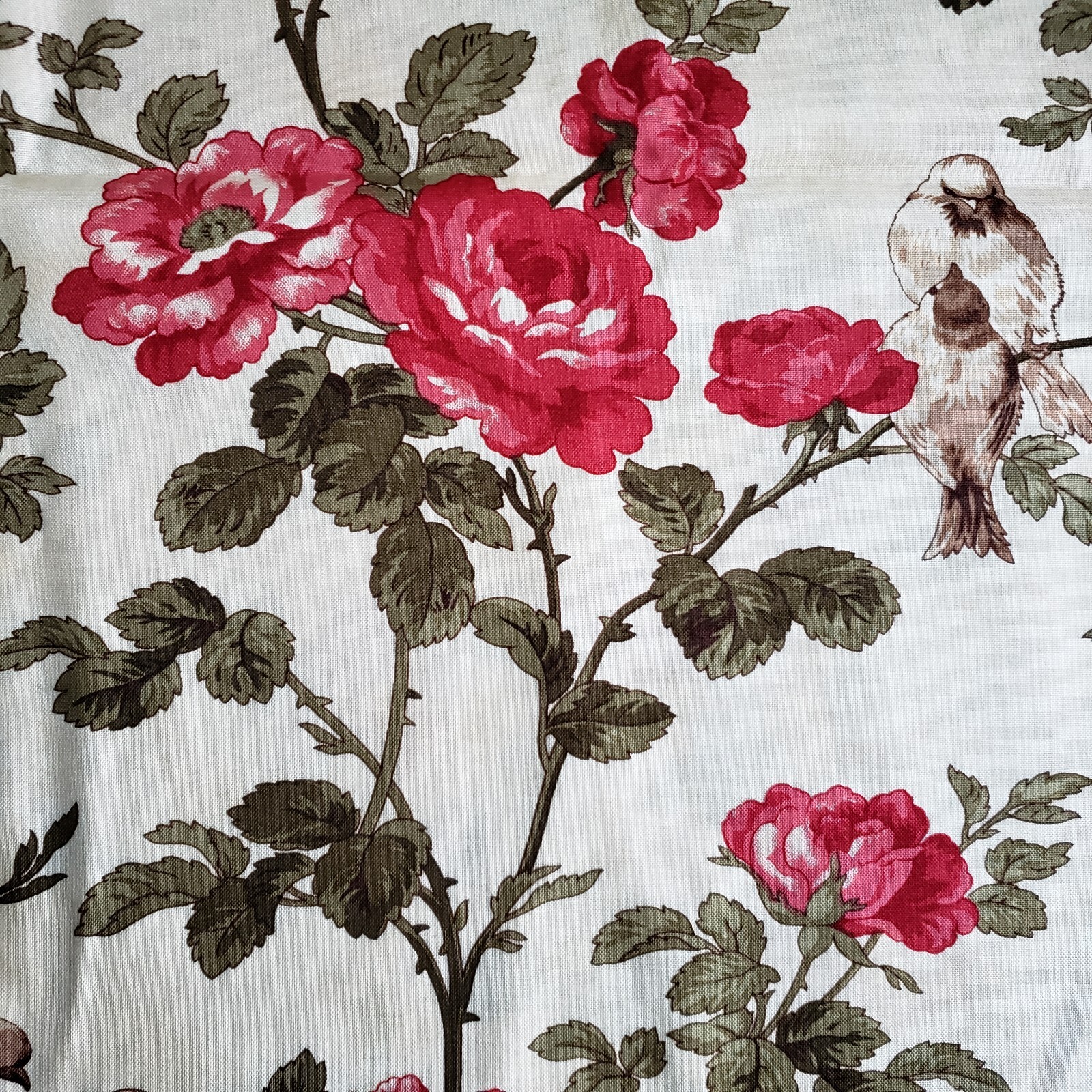 Wintergreen By 3 Sisters For Moda Beige Floral Birds 2 Yards x 44″ 44010