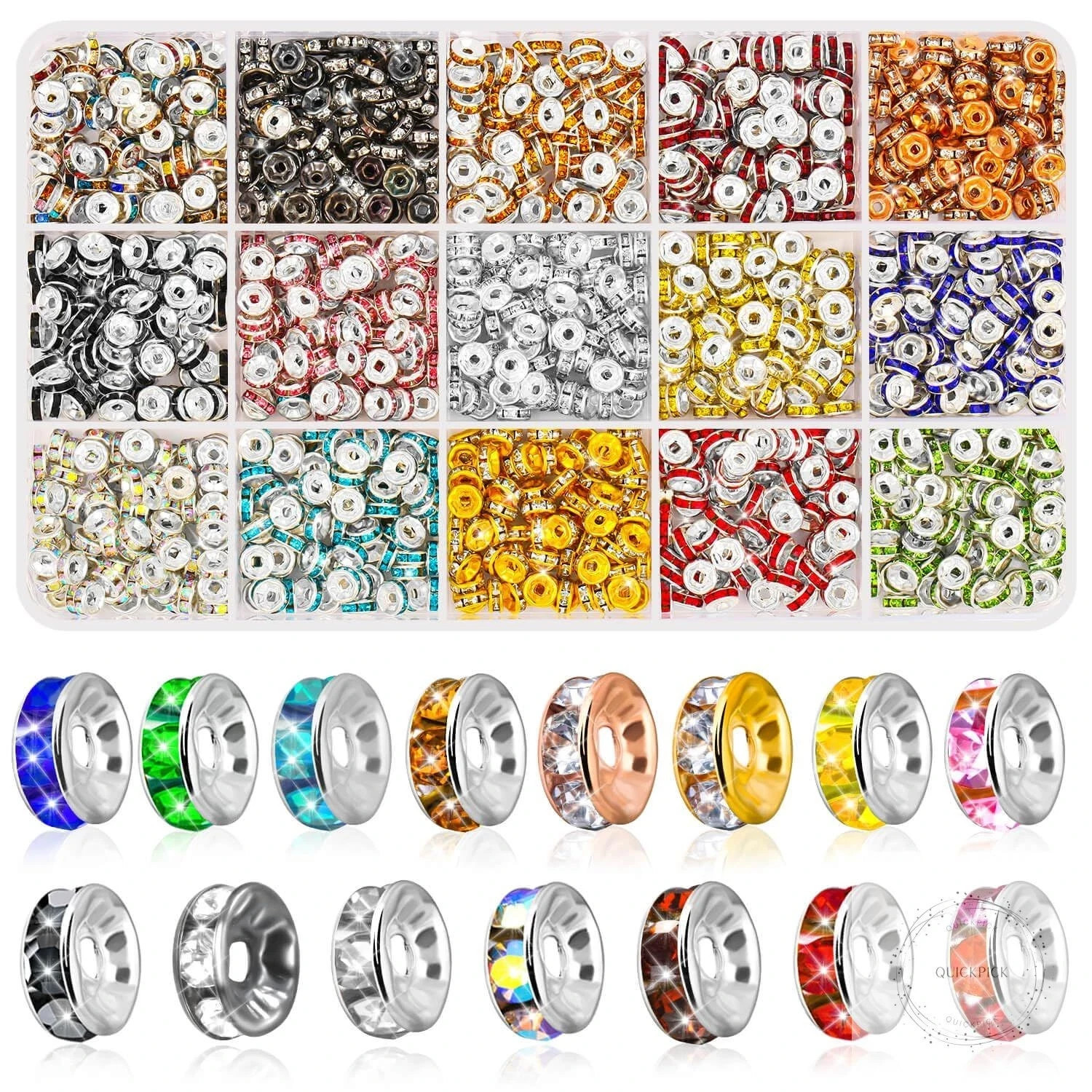 1200 Pieces Rondelle Spacer Beads for Jewelry Making, 6mm Rhinestone Spacer Bead