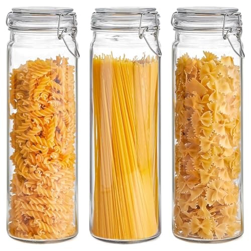 3-Pack 68oz 13-Inch Tall Glass Pasta Containers for Spaghetti 68oz 13″ Tall*3