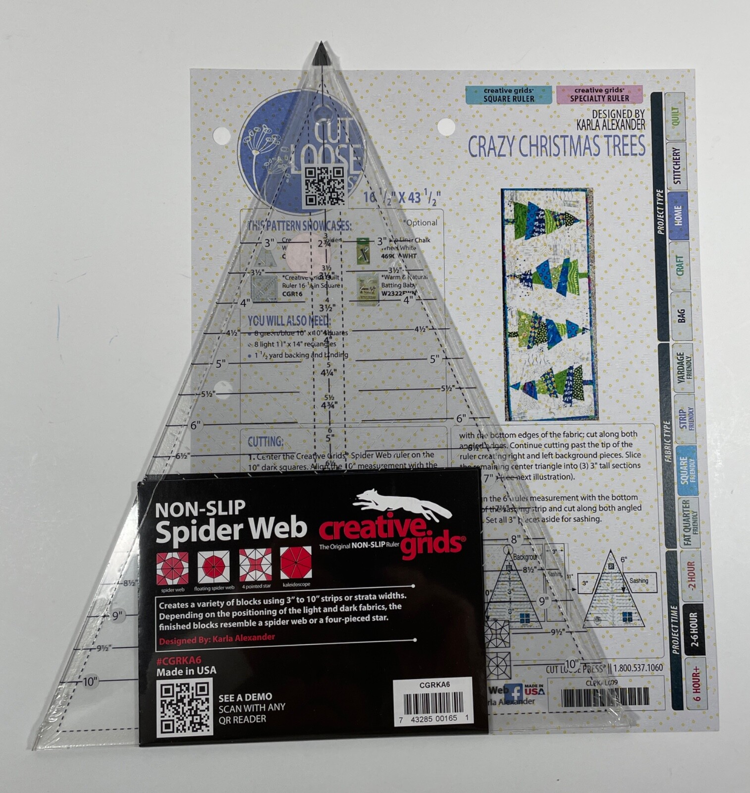 Creative Grids Spider Web Quilt Ruler CGRKA6 + Crazy Christmas Trees Pattern