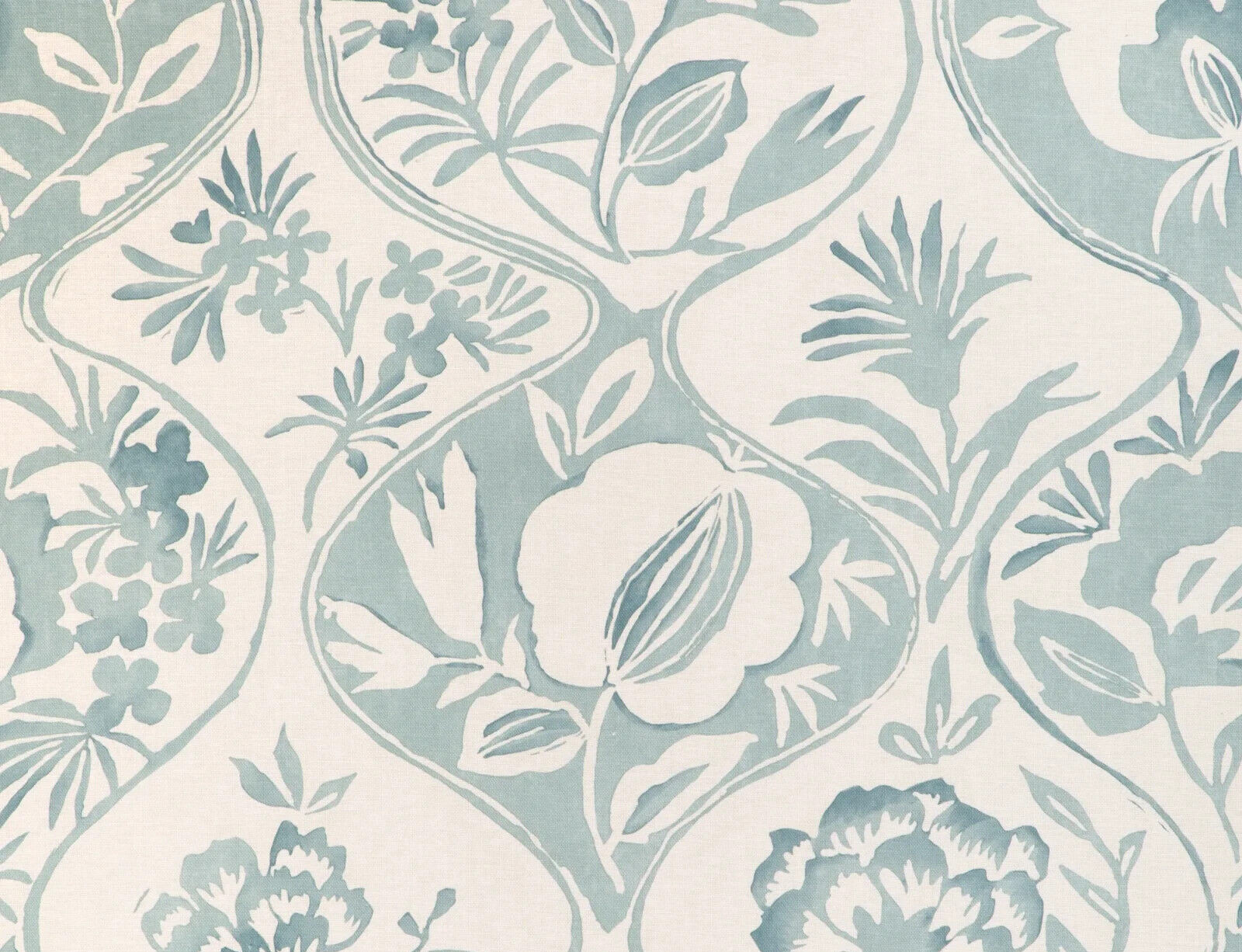 LEE JOFA CURTAIN FABRIC DESIGN Calathea Print 8.9 METRES AQUA LINEN BLEND