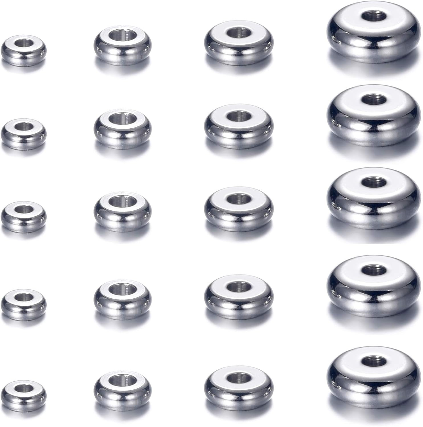 160Pcs 4Mm 5Mm 6Mm 8Mm Stainless Steel Flat round Bead Spacers Jewelry Findings