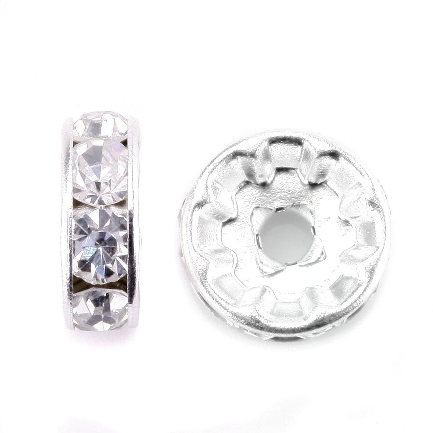 100-Pcs Allb Rondelle Spacer Beads 8mm Silver Czech Crystal