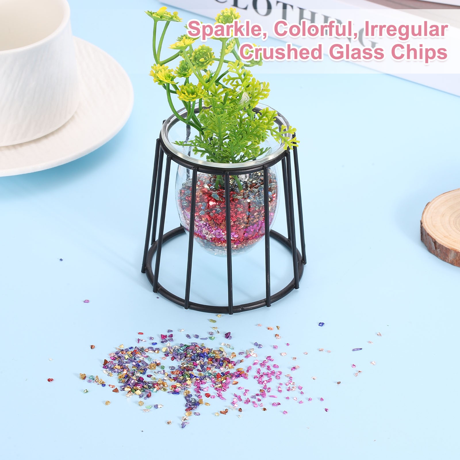 26g 2-4mm Crushed Metallic Irregular Glass Chips, Red/Gold/Metal Tone