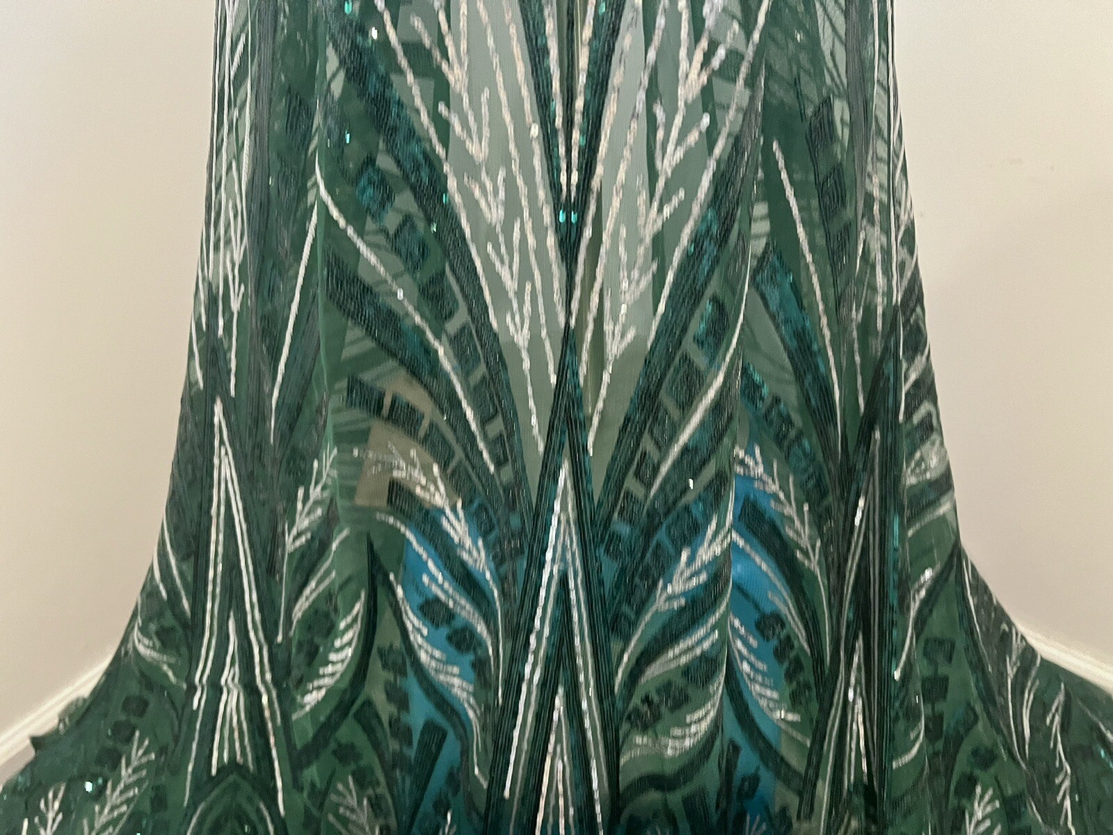 GREEN SILVER Embroidered SEQUINS Lace fabric 50” Width Sold By The Yard