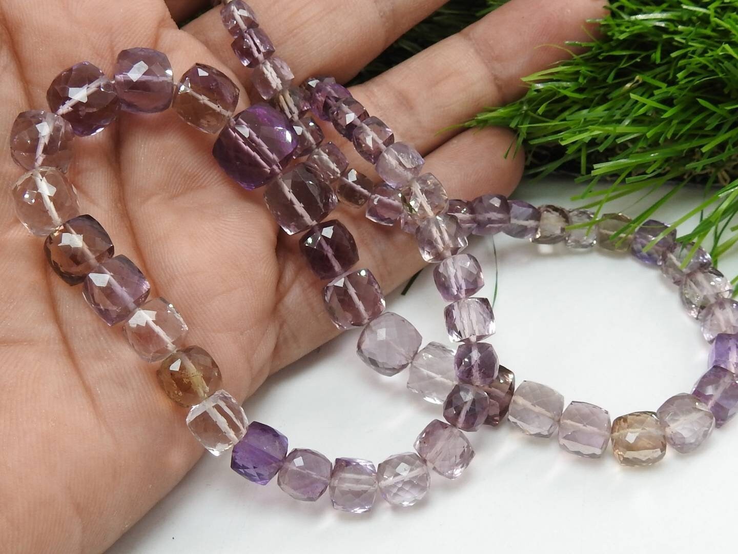 Natural Ametrine Faceted Cube Square Beads 8 Inch Strand 5×5-10x10mm Loose DIY