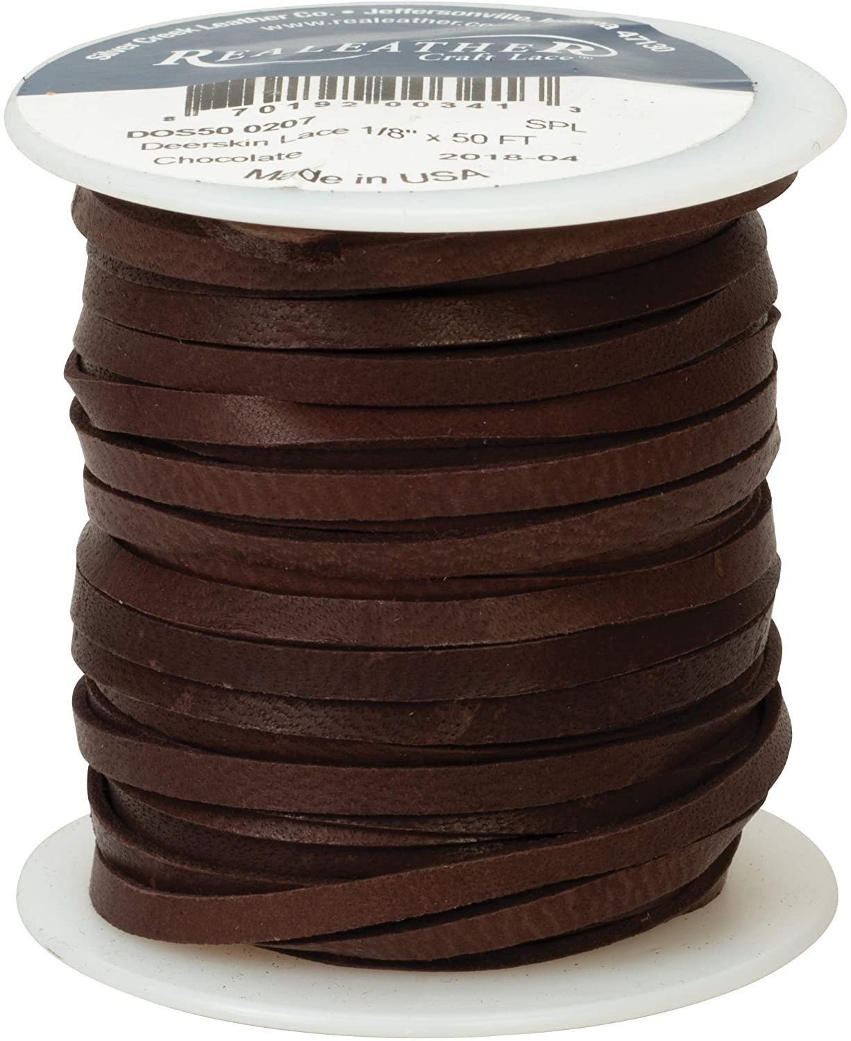 Realeather Deerskin Leather Lace | Size 1/8″ x 50′ (4.8mm x 15.24m) | 2/3 oz…