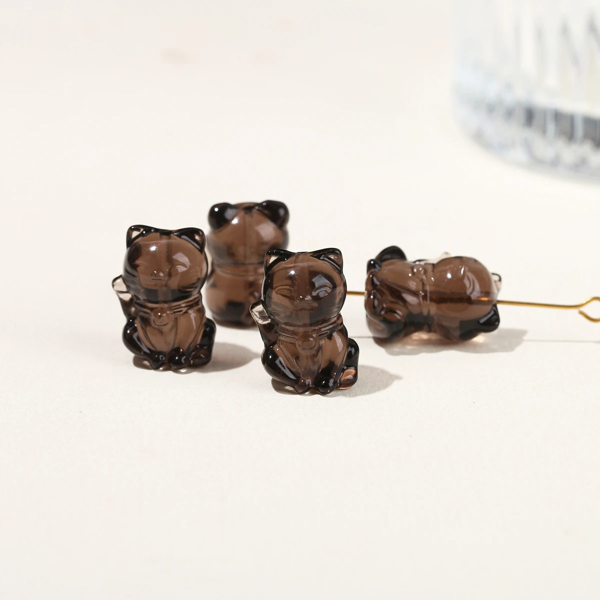 1 Pc Natural Stone Ice Obsidian Carved Beads Cartoon Cat Fox Flower Cute Beads