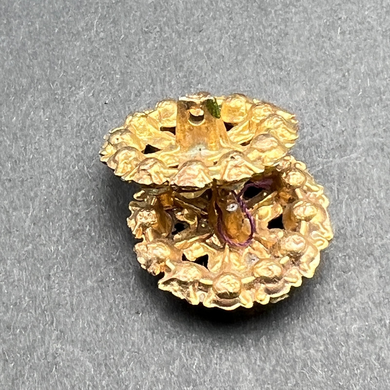 Vintage Aurora Borealis Rhinestone Buttons Gold Tone Set Of Two Decorative Round