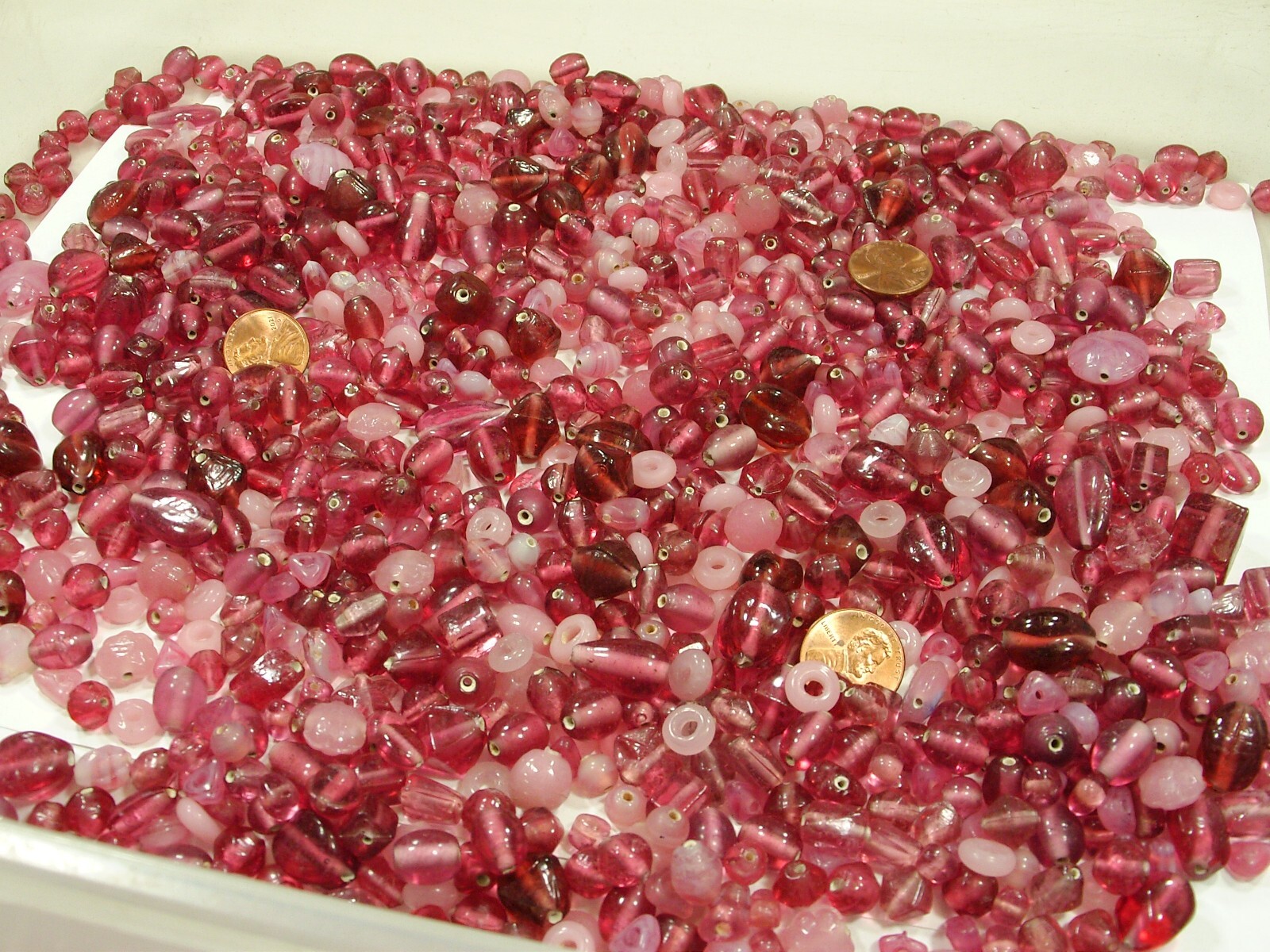 2 Pounds Assorted Shapes and Sizes India Handmade Pink Glass Beads Bulk (GV-3B)