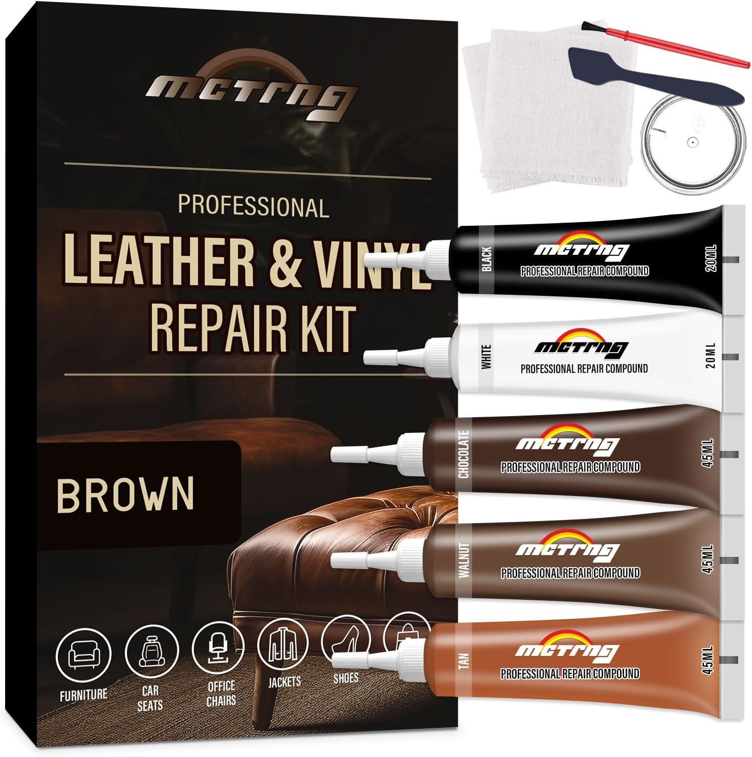 Brown Leather Repair Kit for Furniture, Couch, Vinyl and Leather Repair Kit for