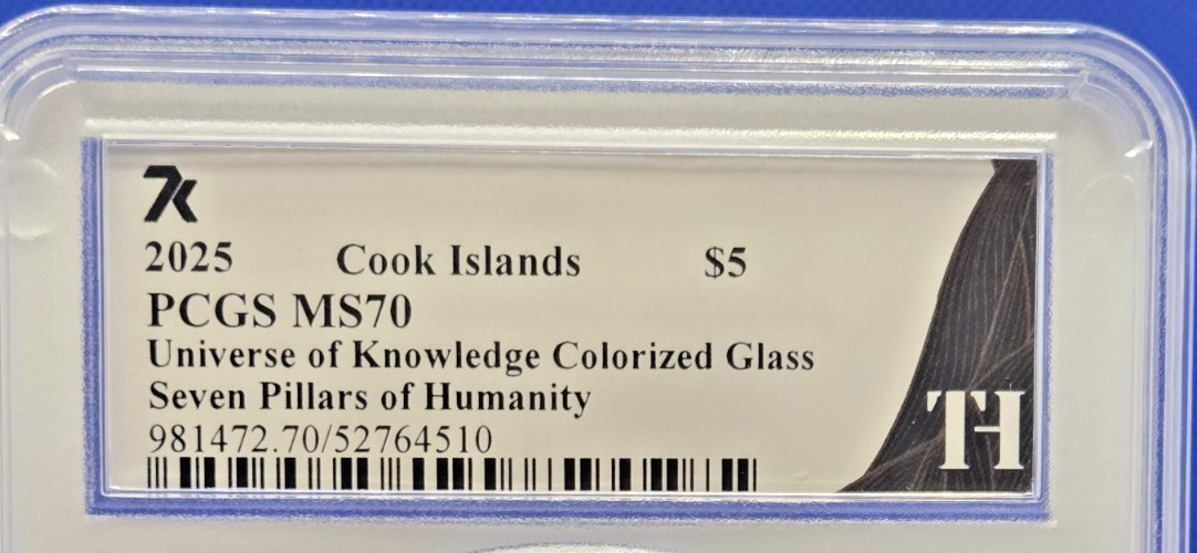 2025 Cook Island Universe Knowledge Color Glass Seven Pillars Humanity PCGS MS70
