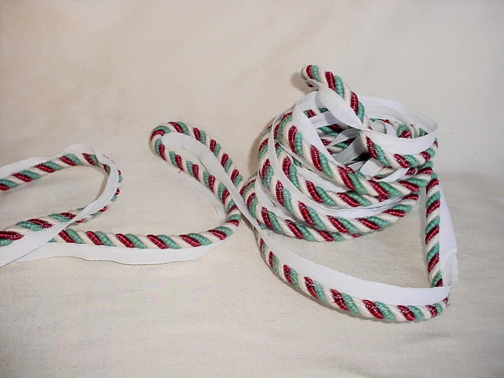 11-5/8Y KRAVET TA2002 AQUA MINT RED SOFT WHITE CORD DRAPERY UPHOLSTERY TRIM